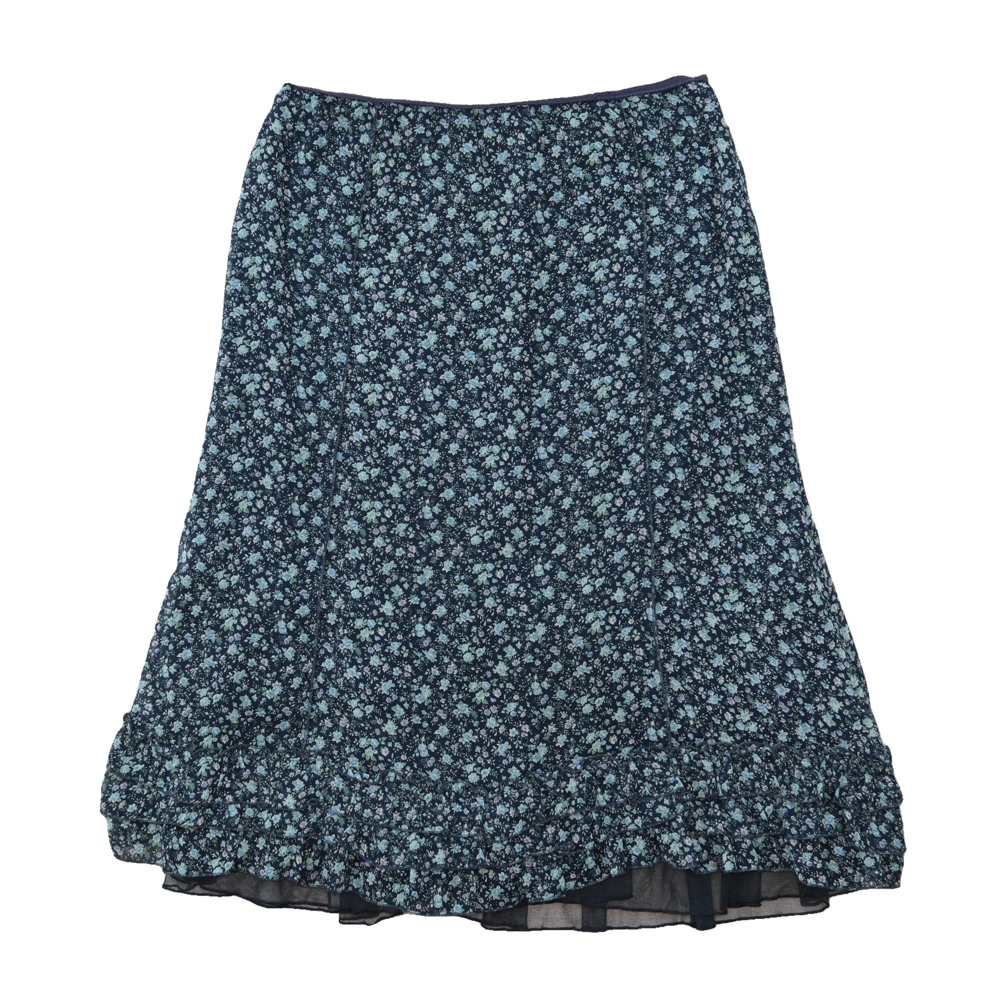 Marie Méro Floral High-Low Ruffle Hem Midi Skirt