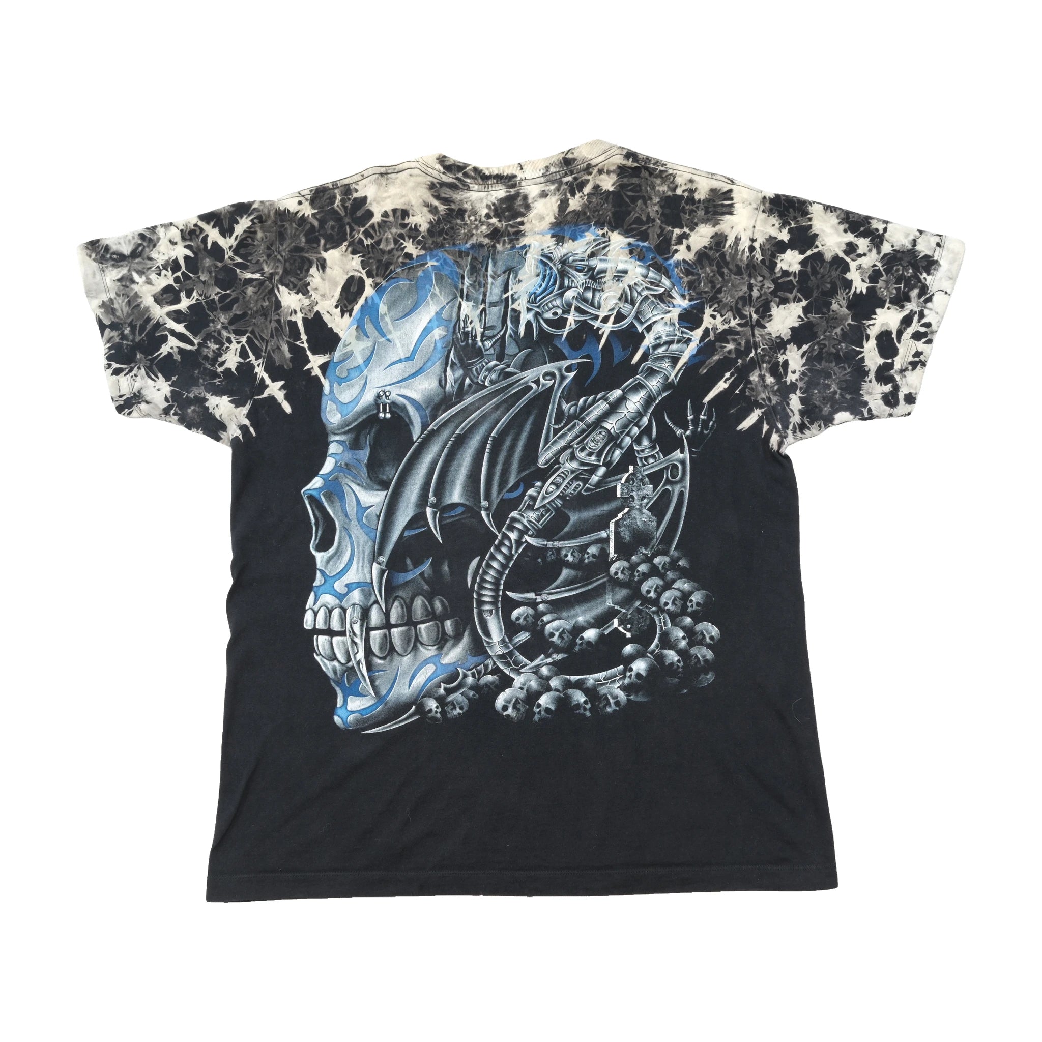 Camisa Southpole em algodão Tie-Dye Descolorada com estampado Gótico de Dragão e Caveira