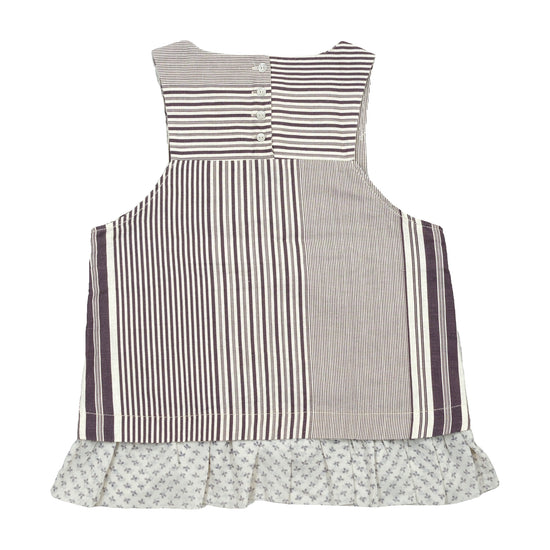 Made in Italy Patchwork Stripe Sleeveless Shirt with Floral Ruffle Hem (N encontrei)