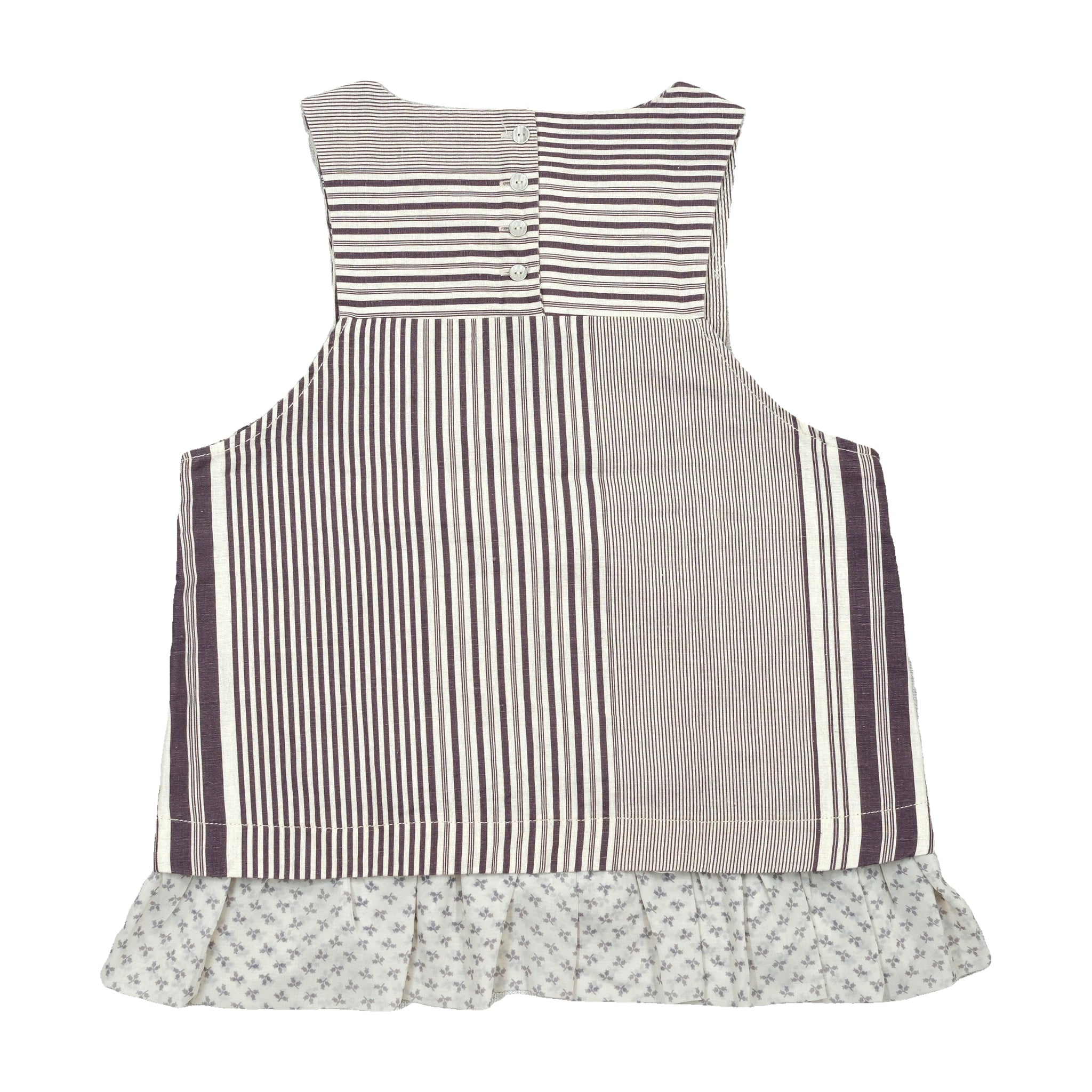 Made in Italy Patchwork Stripe Sleeveless Shirt with Floral Ruffle Hem