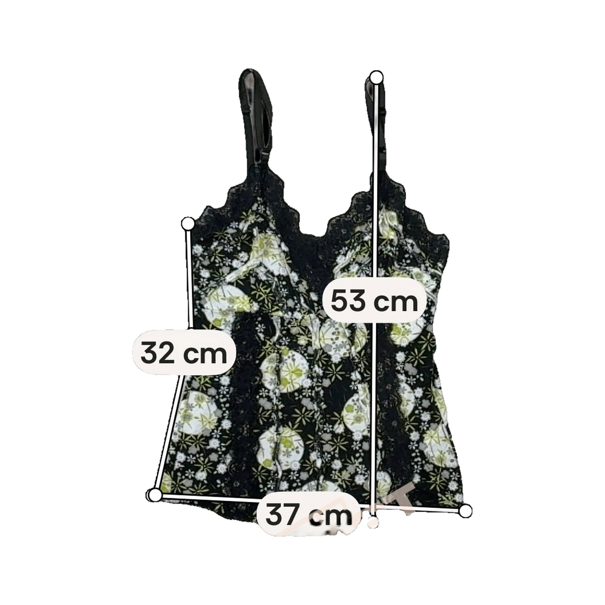 Black Floral Lace-Trim Camisole Top (Size L)