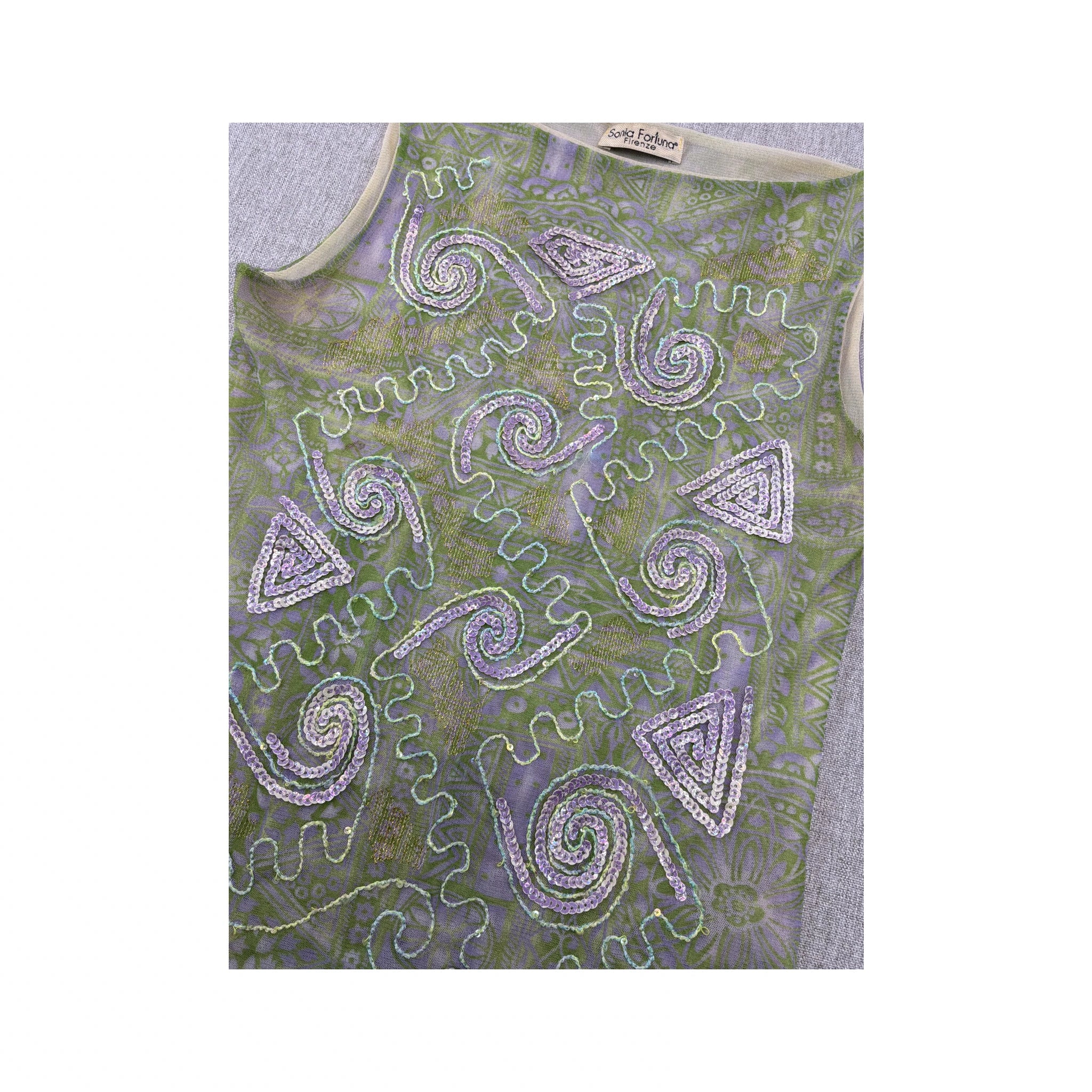 Sonia Fortuna Firenze Sequin Embellished Mesh Tank Top