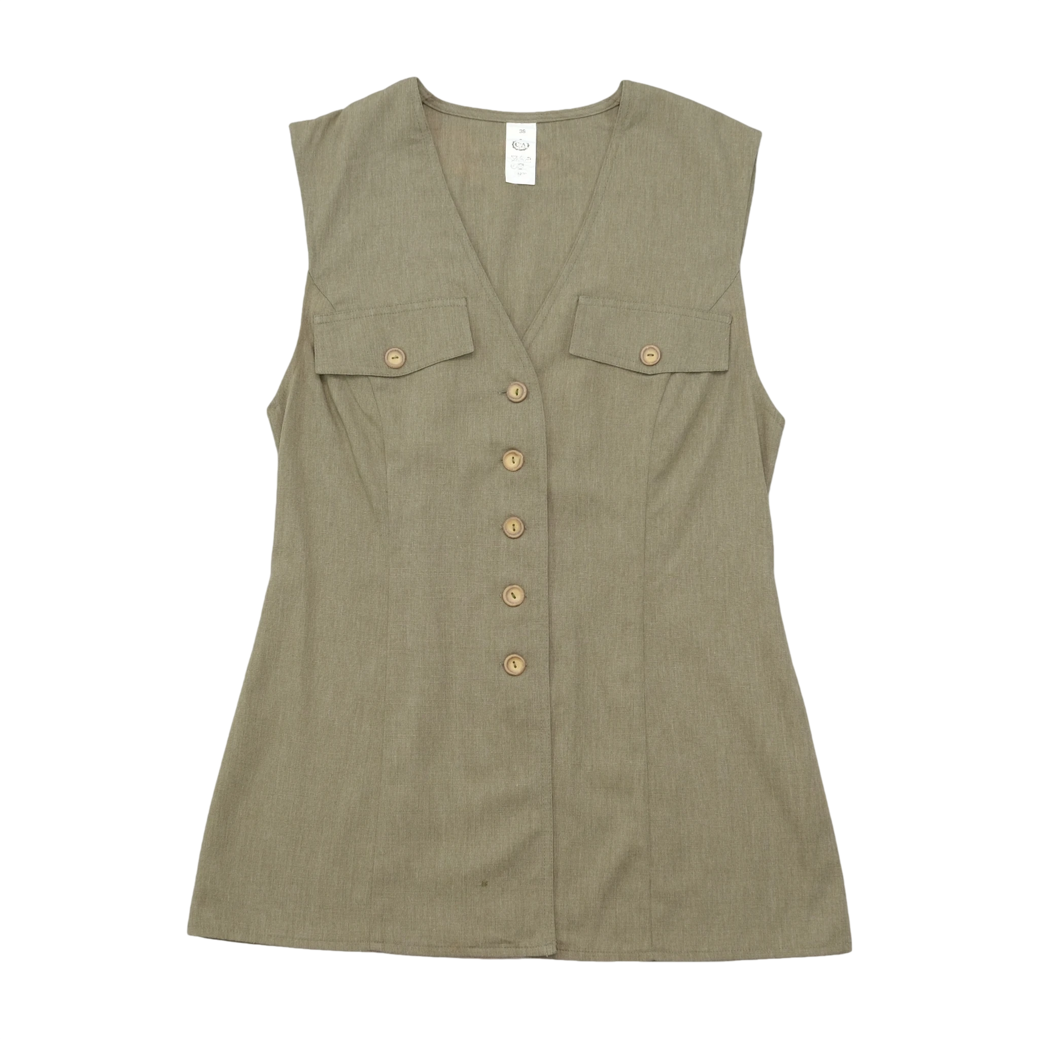 Vintage Olive Green Sleeveless Button-Front Blouse