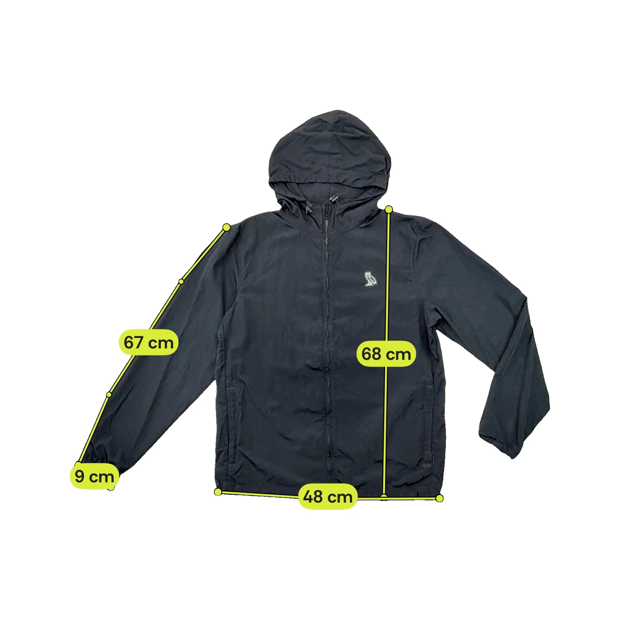 OVO Black Hooded Zip-Up Jacket (Etiqueta com tecido?)