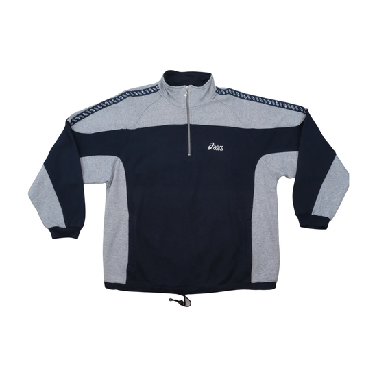 Asics Vintage Cotton Blend Colorblock Quarter Zip Sweater