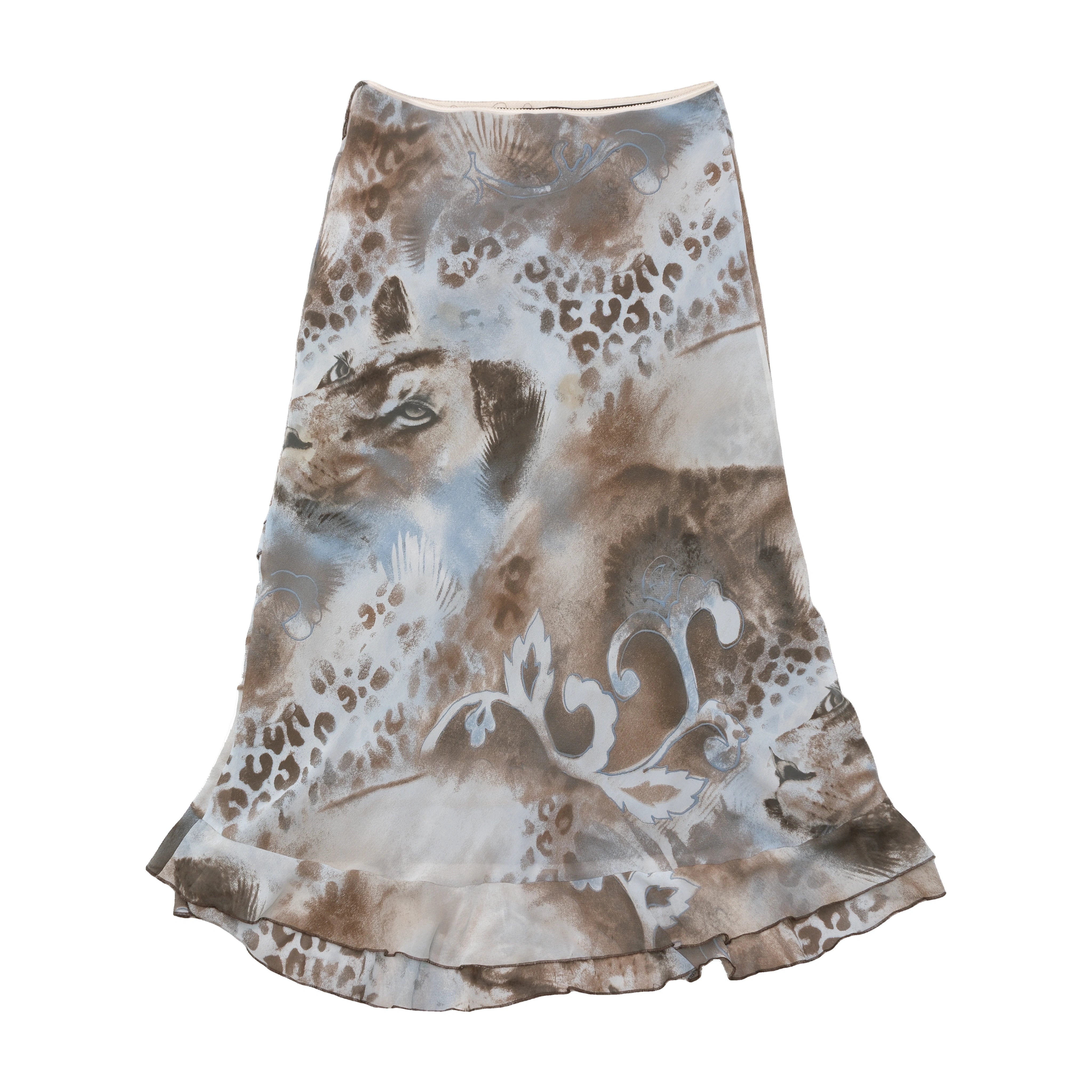 Saia vintage com Folhos e estampado de Leopardo e Leão