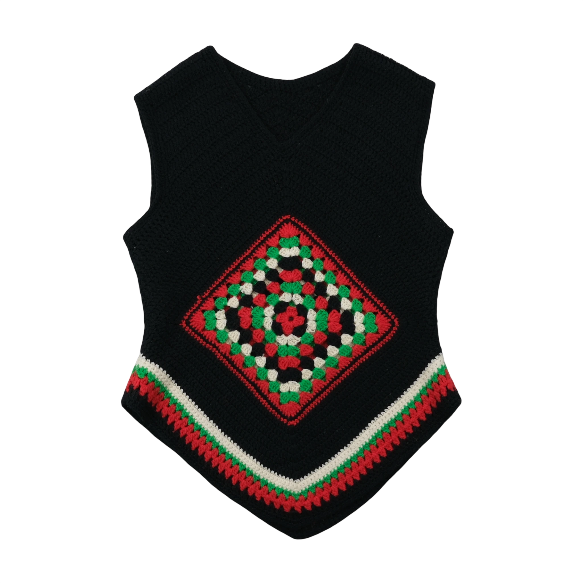 Handmade Crochet Granny Square V-Neck Sweater Vest