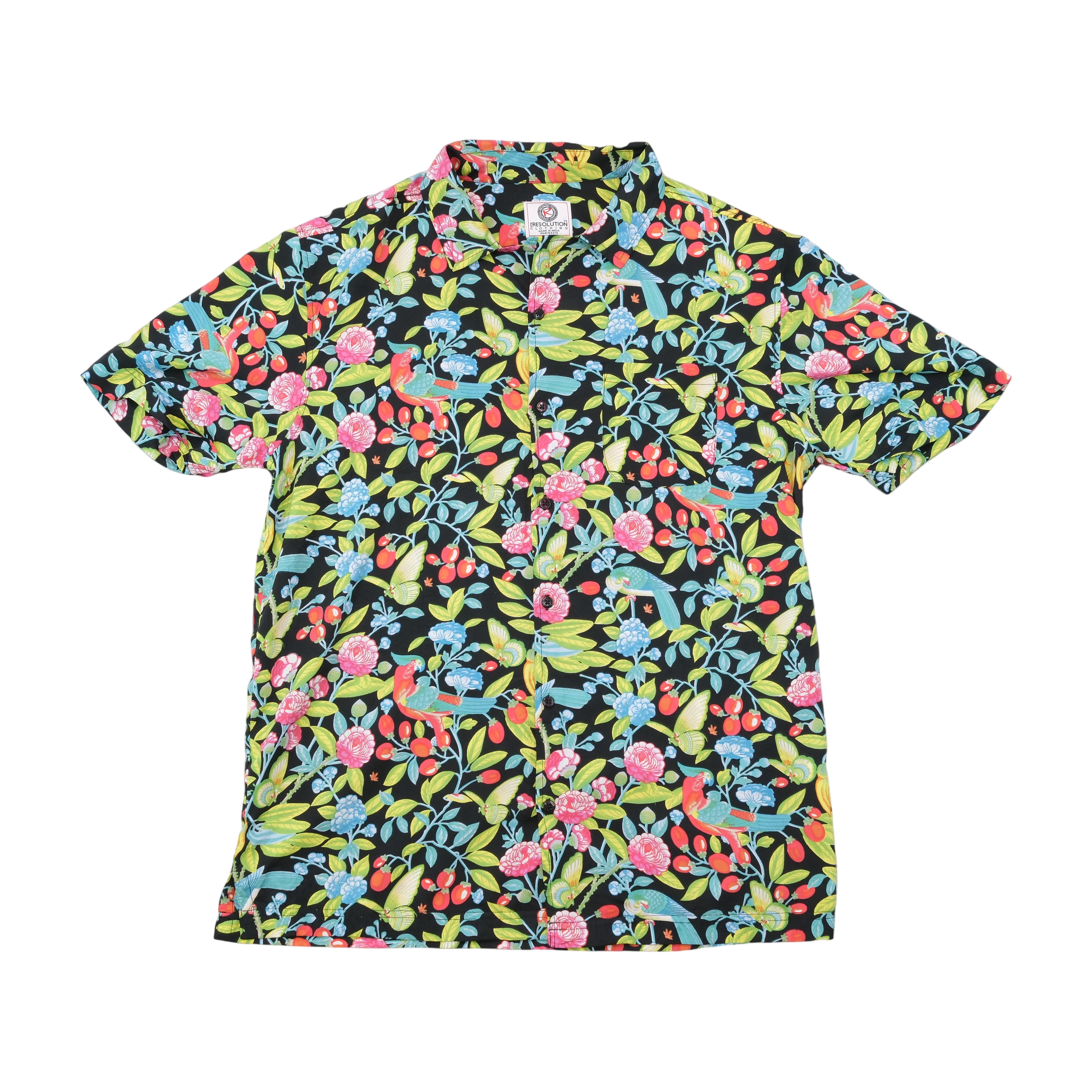 Resolution Tropical Bird Floral Print Button Up Shirt