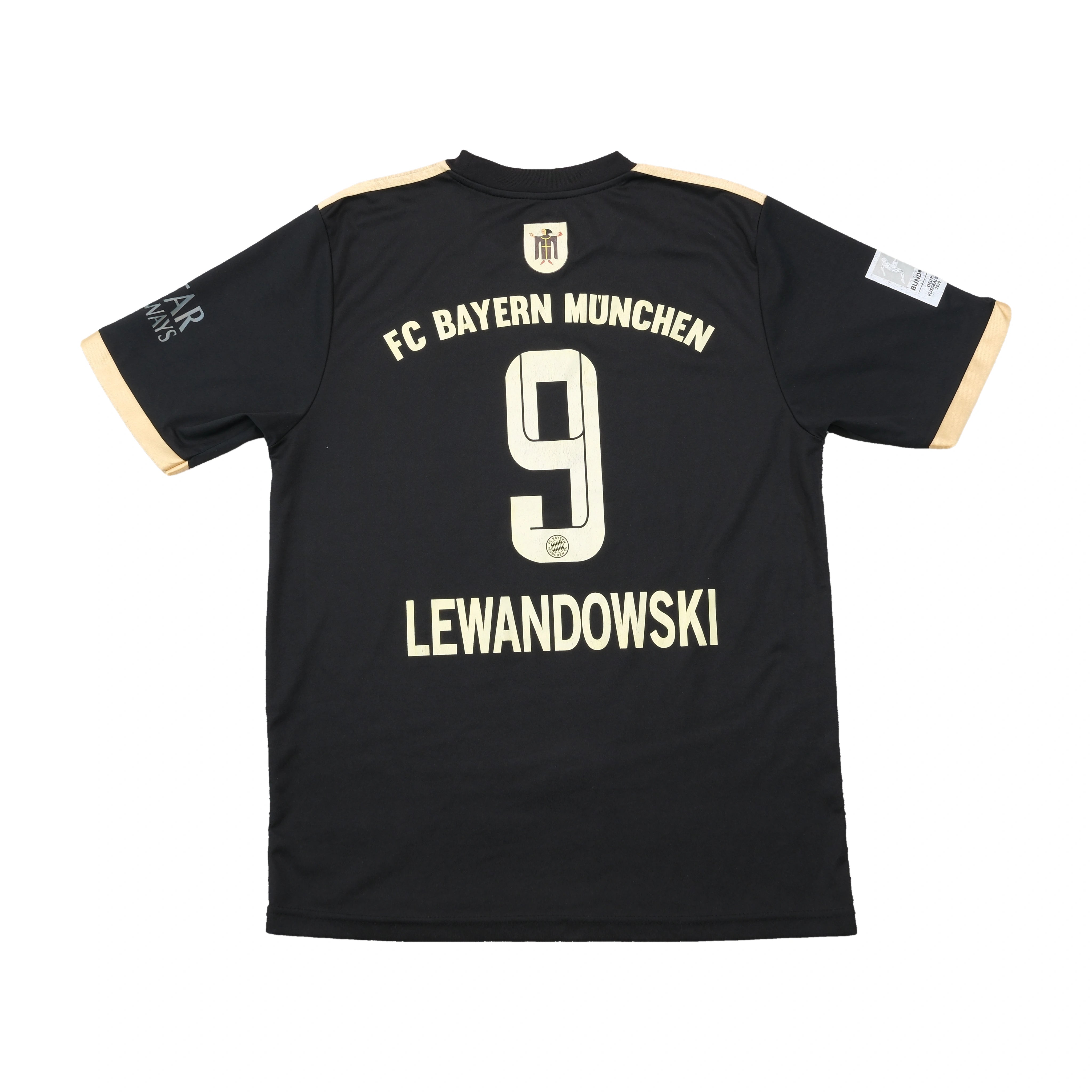 adidas FC Bayern Munchen Lewandowski 9 Black Gold Soccer Jersey T-shirt