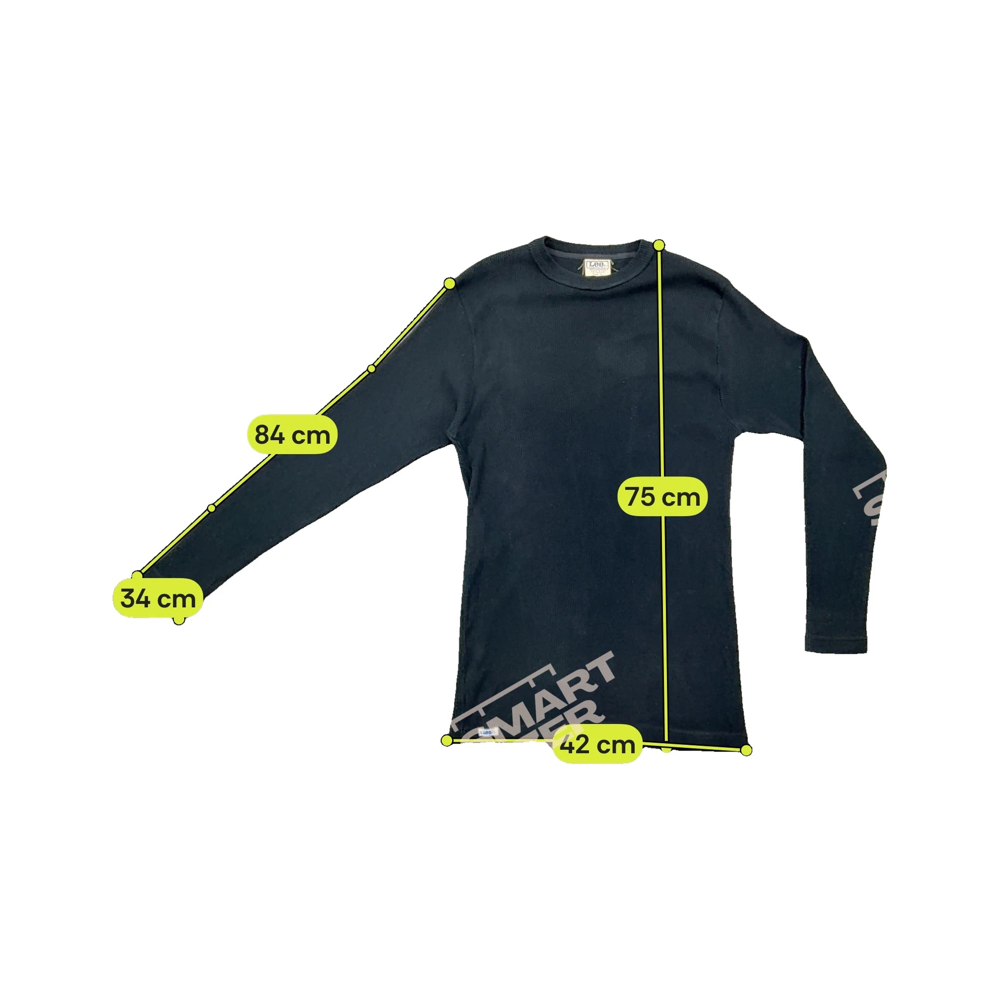 Camisa Lee de malha Canelada em algodão preto de Manga Comprida