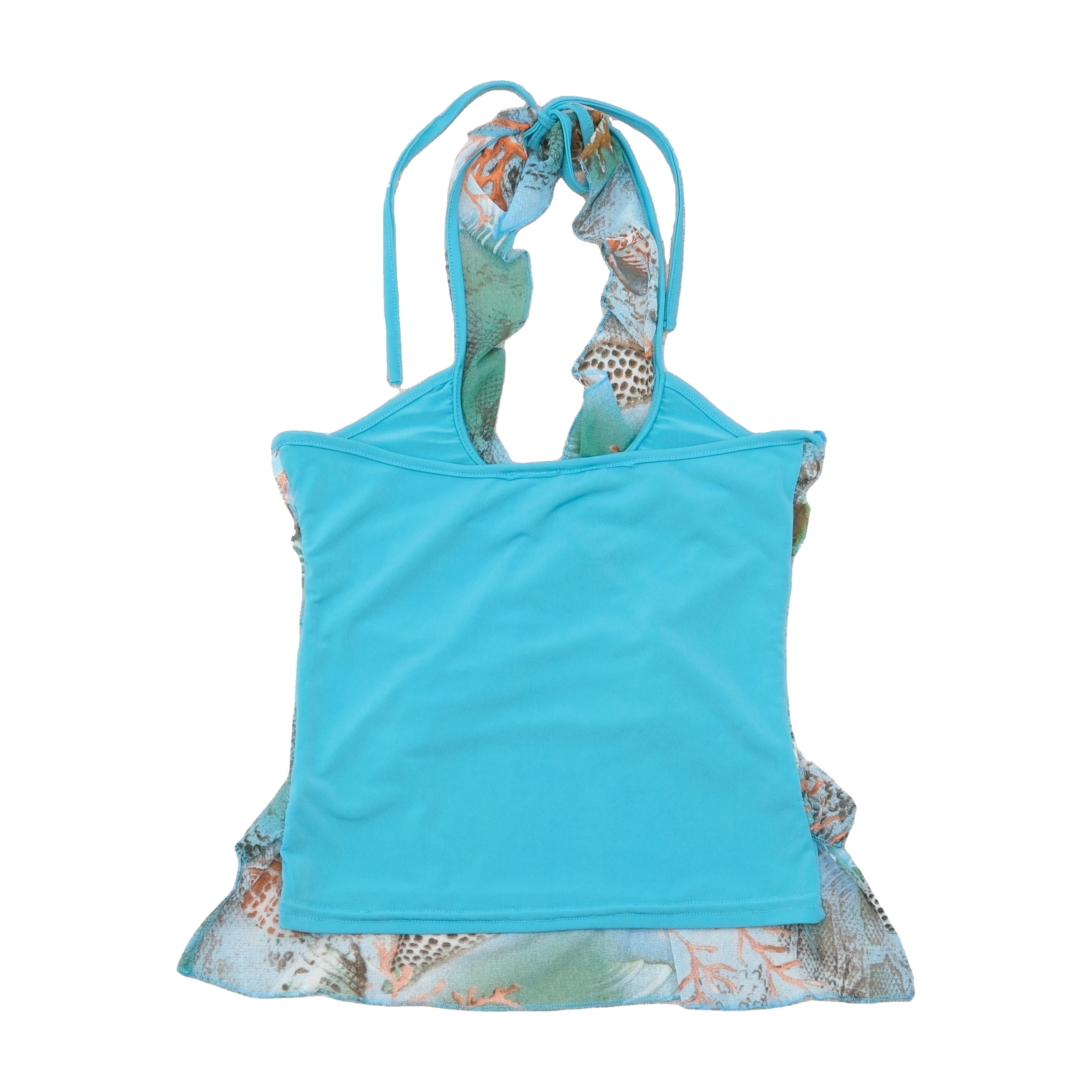 Top de alças Halter com Folhos e estampado Subaquático