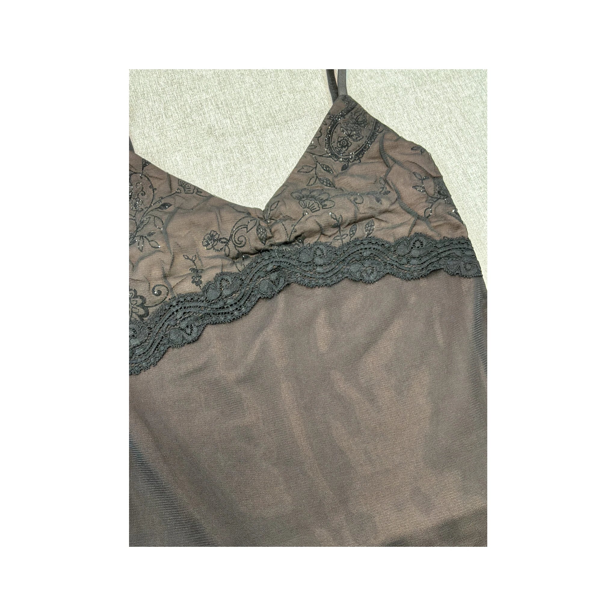 Vintage Brown Sheer Lace Beaded Cami Tank Top (repriced)
