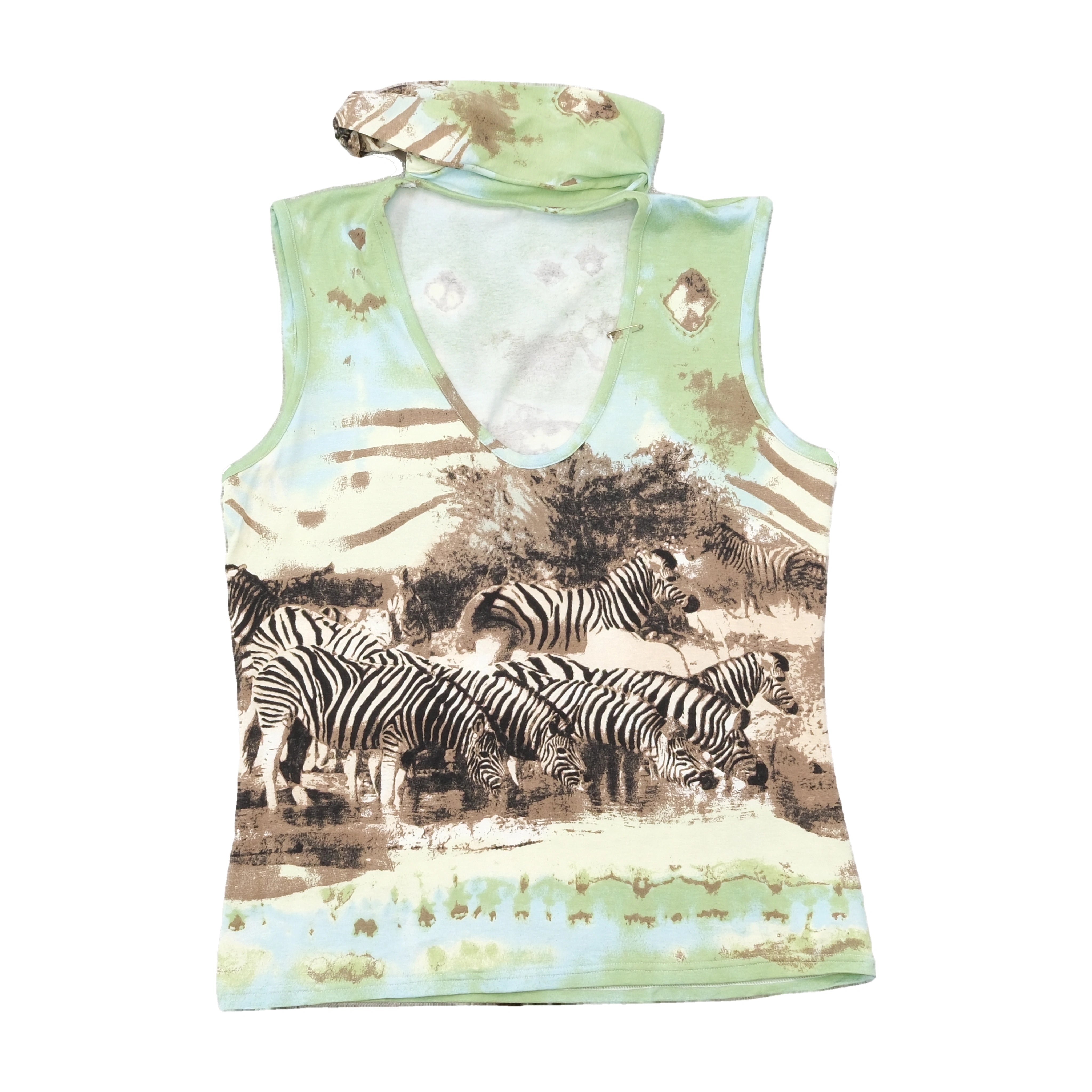 Deliziosa Zebra Print Tie Neck Tank Top