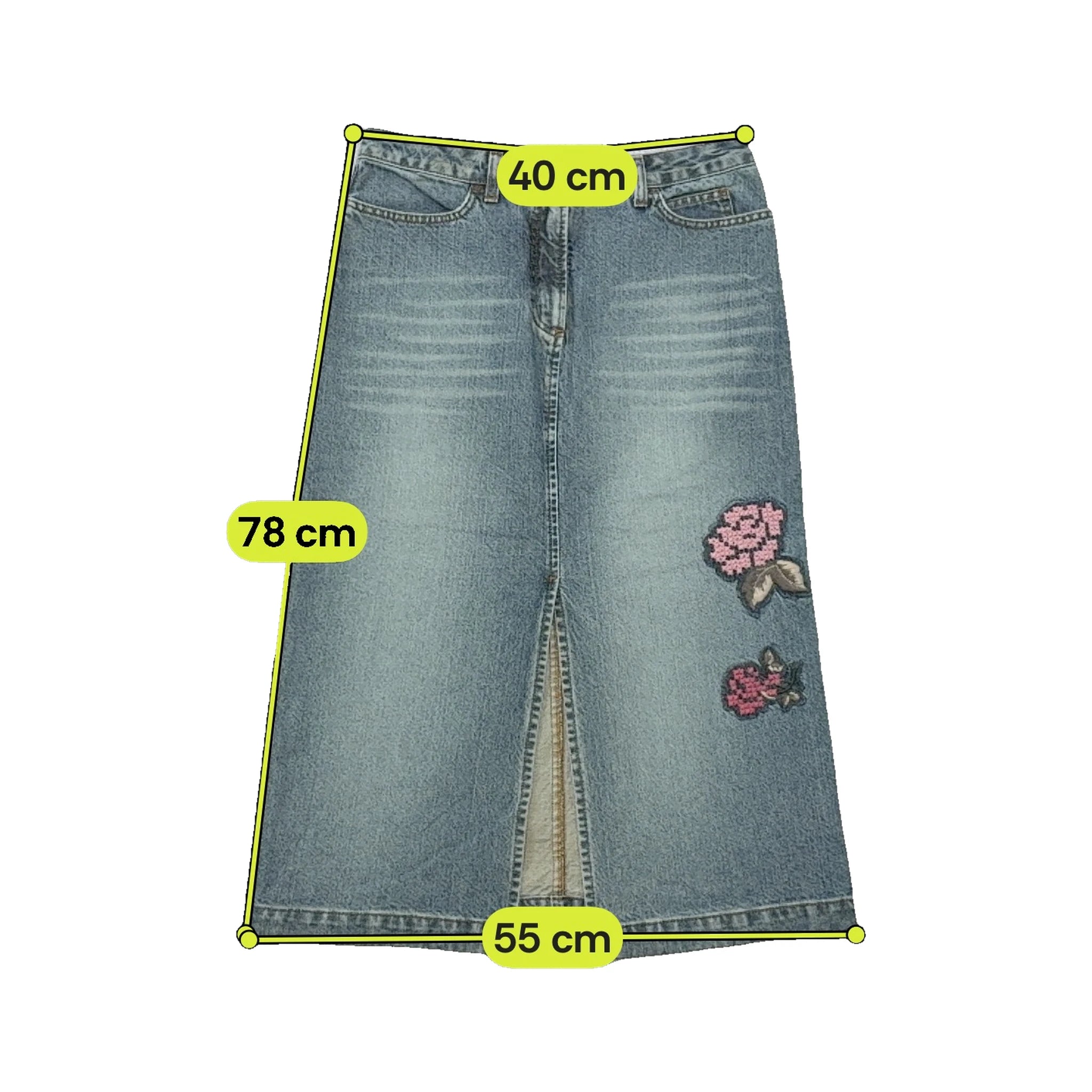 Saia Midi MAX&Co. em ganga com Bordado floral