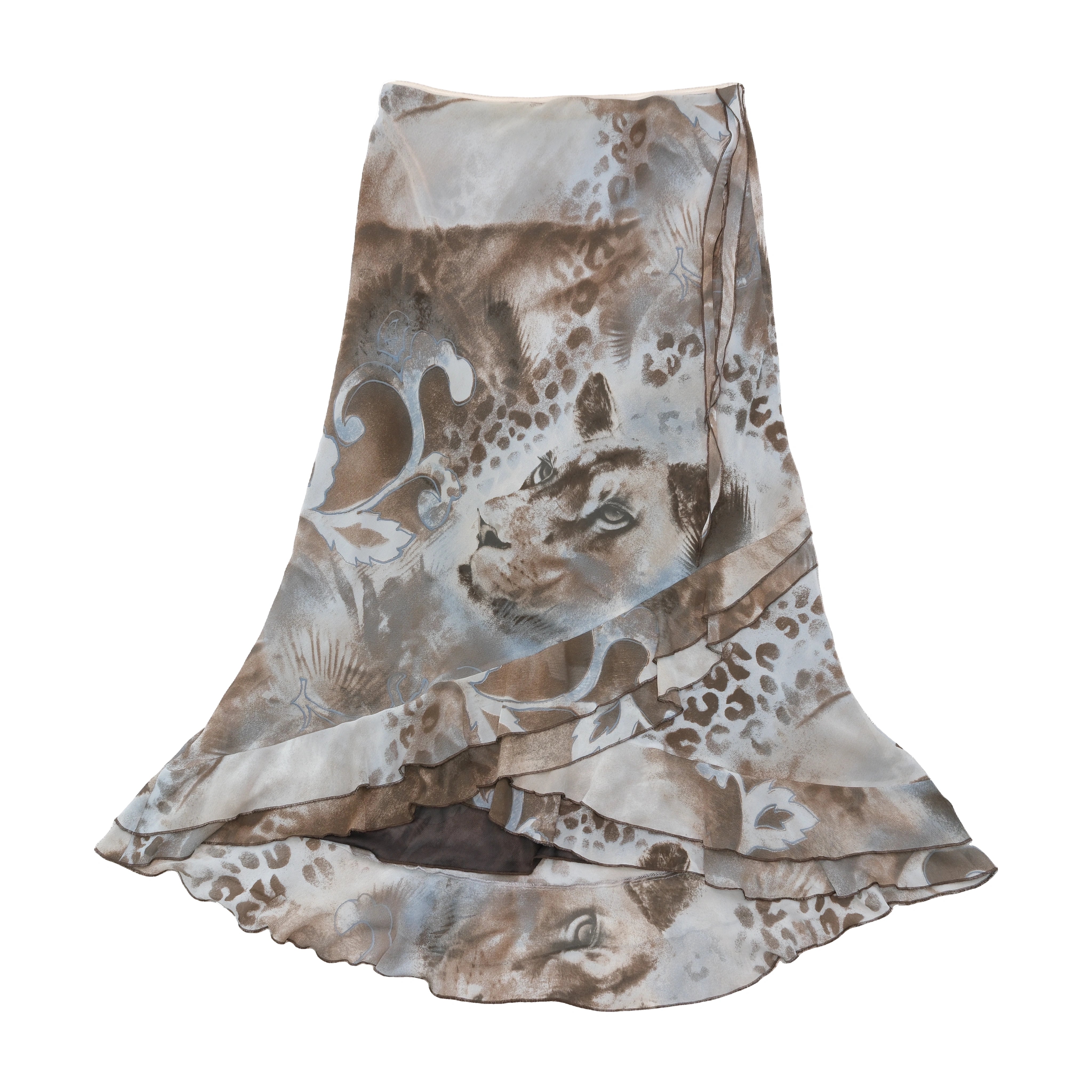 Saia vintage com Folhos e estampado de Leopardo e Leão