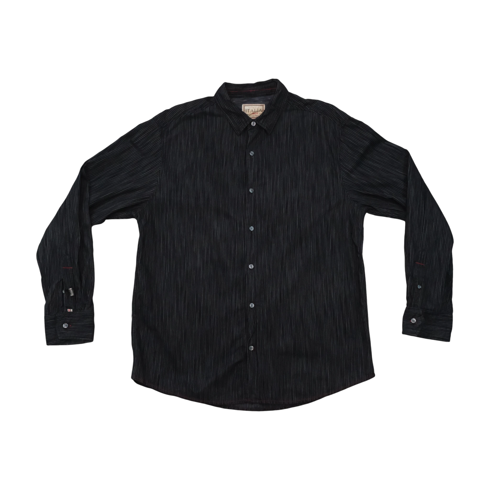 Vintage Italia Black Striped Cotton Button-Up Shirt