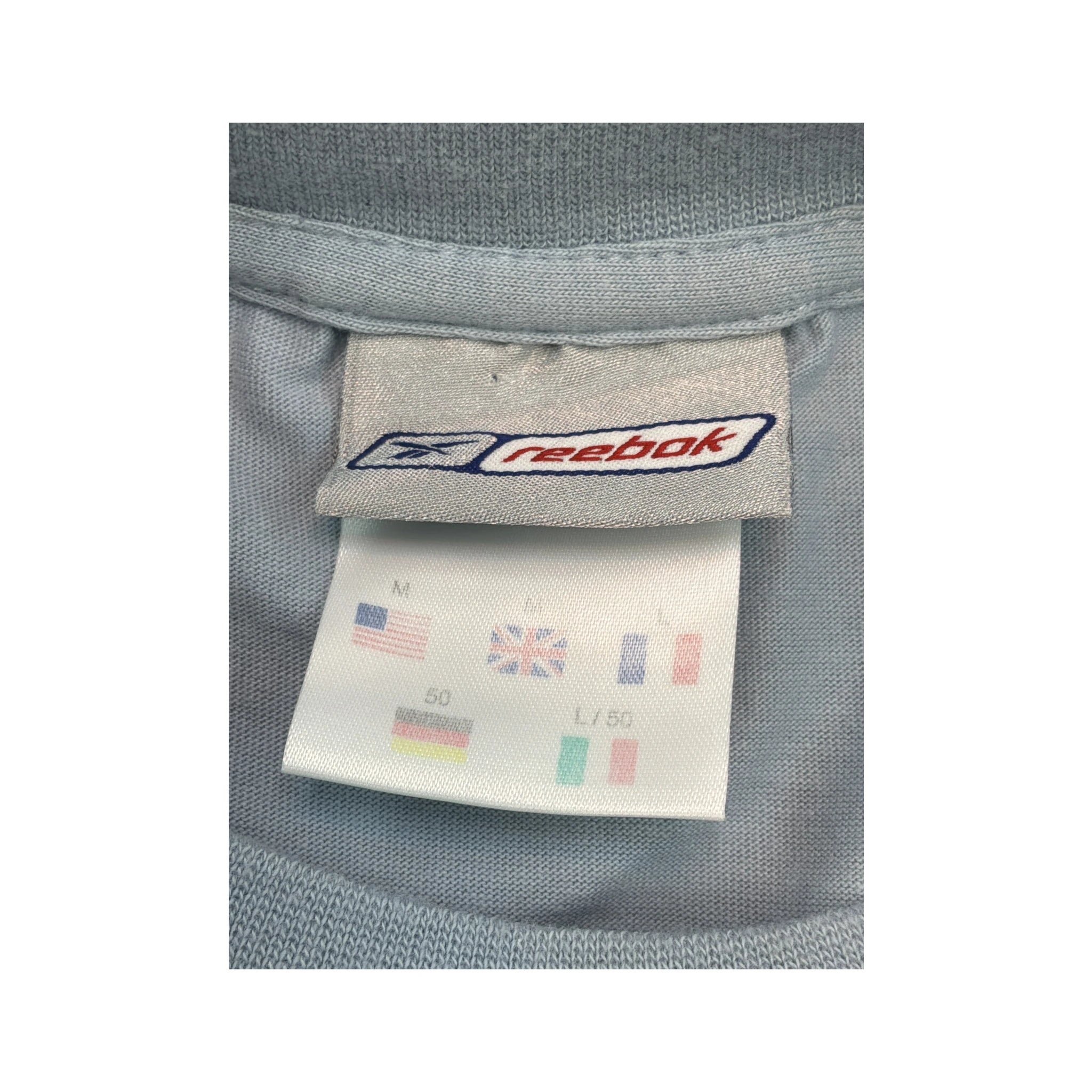 Camisa Reebok vintage em algodão Azul-claro com logótipo Manuscrito