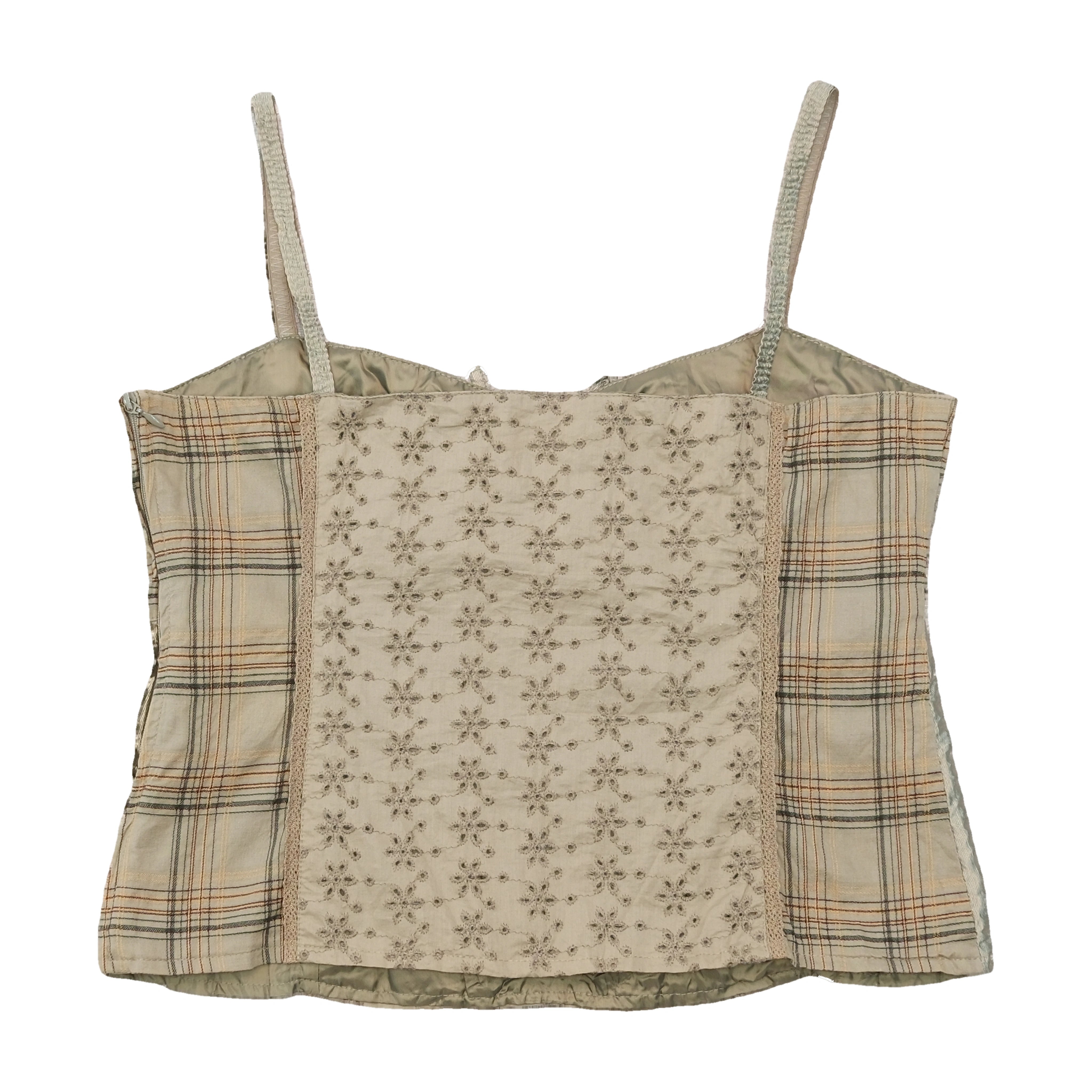 Top de alças Bandolera Bordado com Patchwork em xadrez