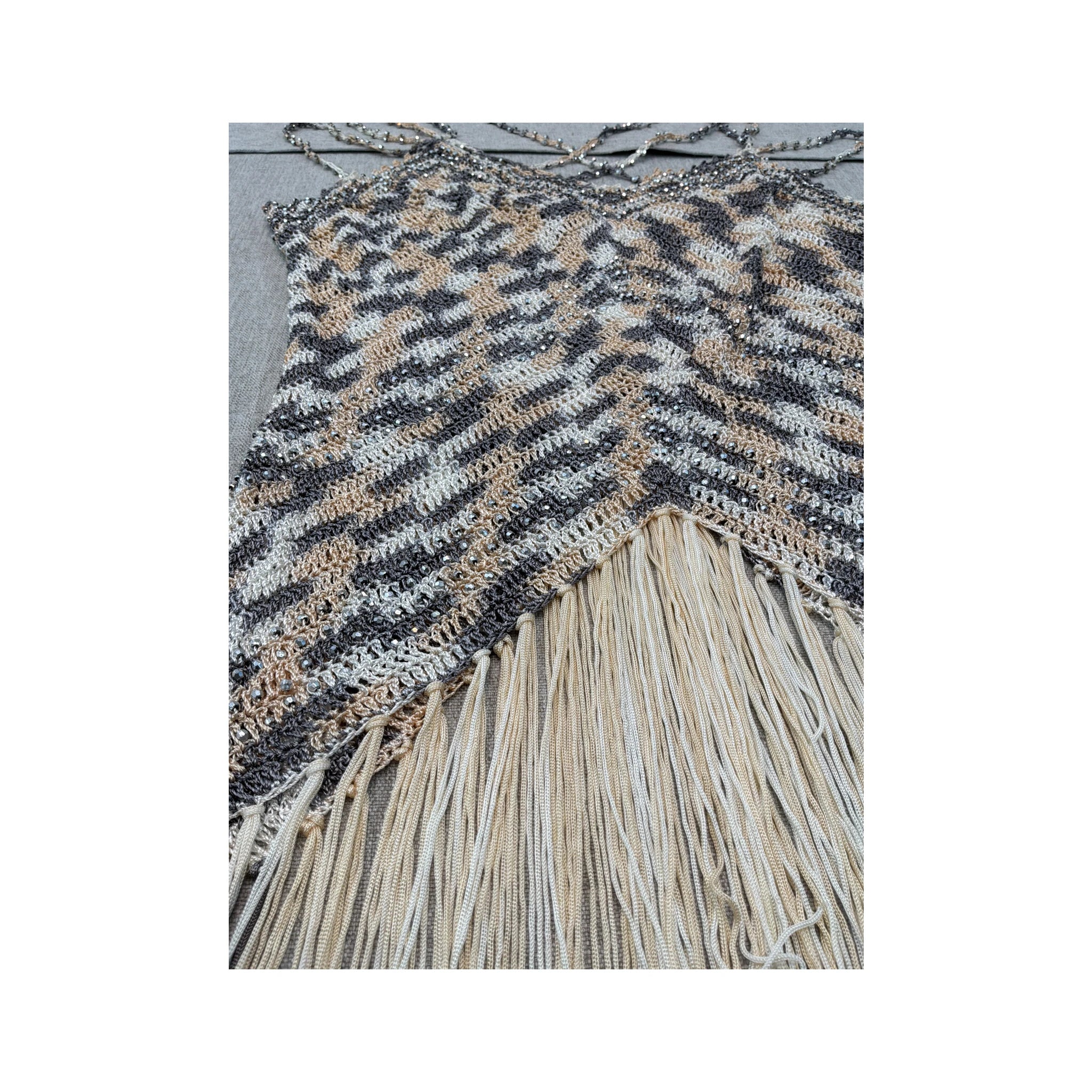 Hua Di Cheng Beaded Crochet Fringe Tank Top