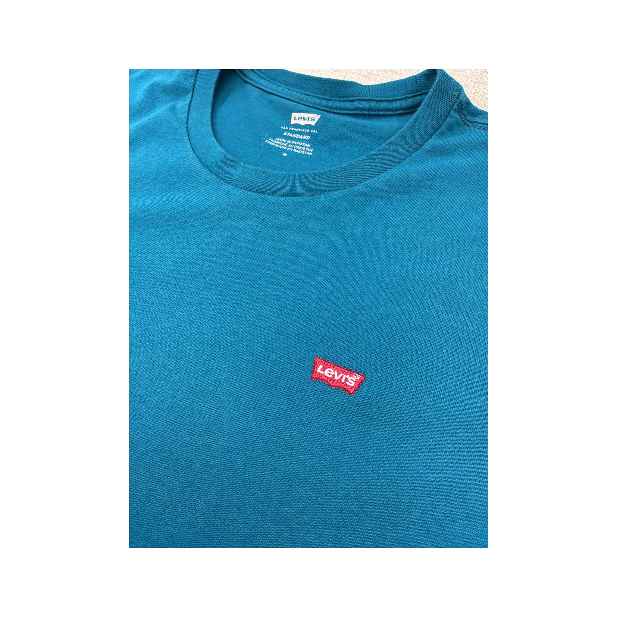 Levi’s Teal Blue Cotton Crewneck Logo Tab Shirt