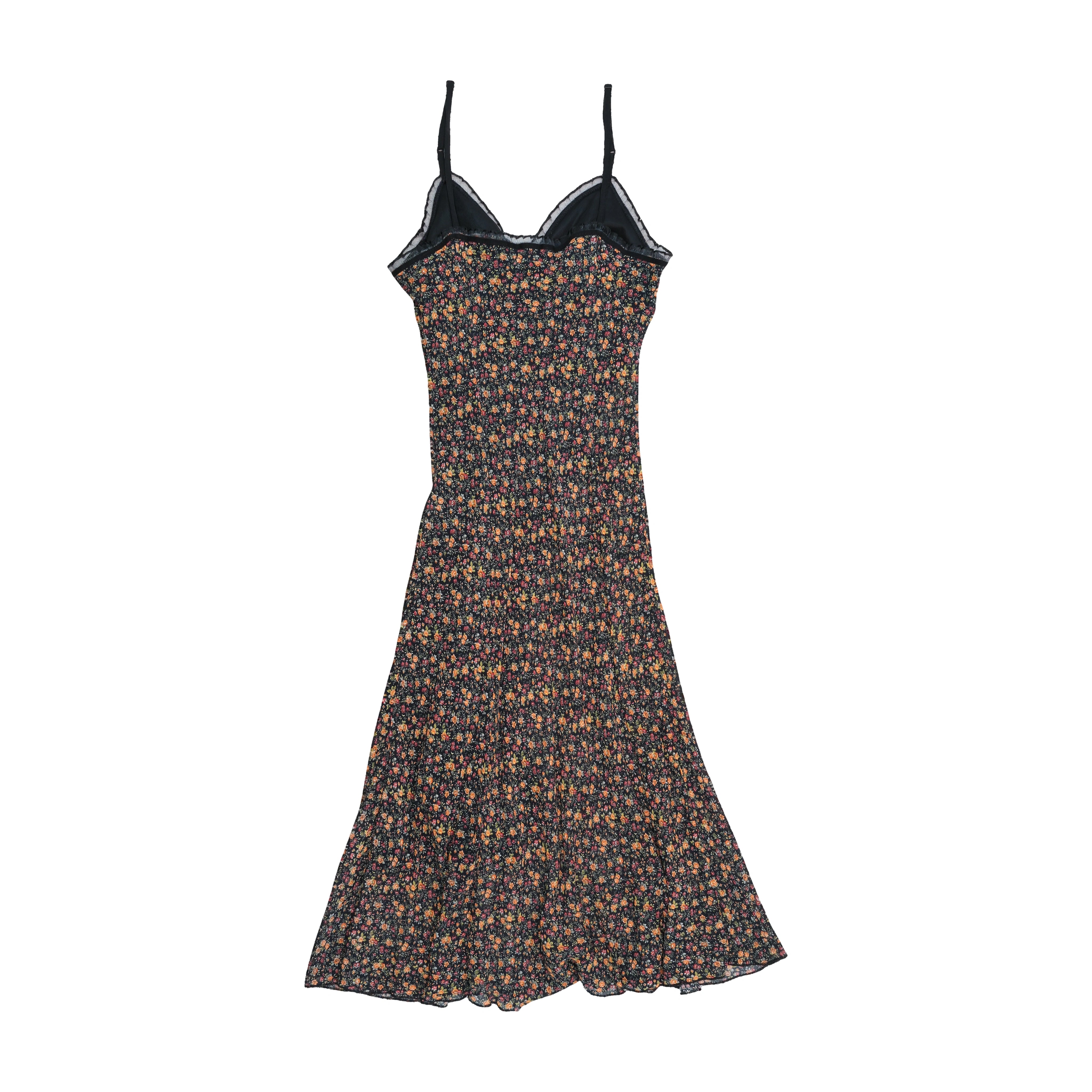 Vintage Floral Sheer Trim Slip Dress