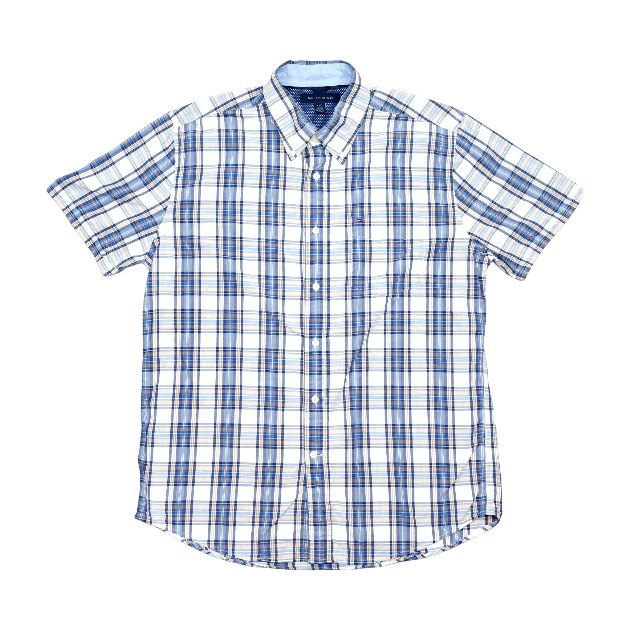 Blue & Beige Checkered Button Up Shirt