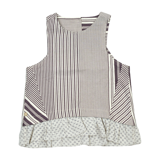 Made in Italy Patchwork Stripe Sleeveless Shirt with Floral Ruffle Hem (N encontrei)