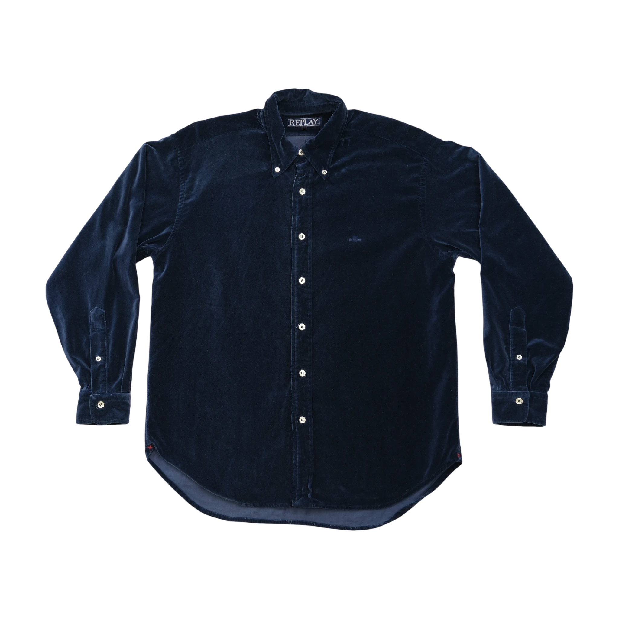 Replay Navy Cotton Velvet Button-Down Shirt