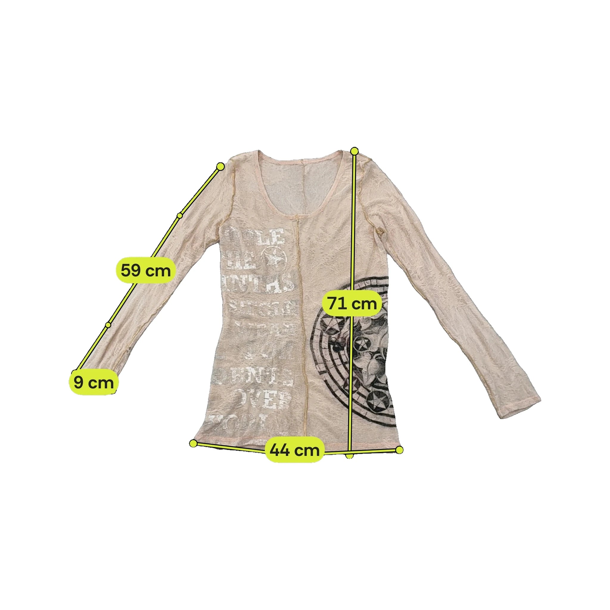 T-shirt Transparente Desgastada de Manga Comprida com estampado gráfico