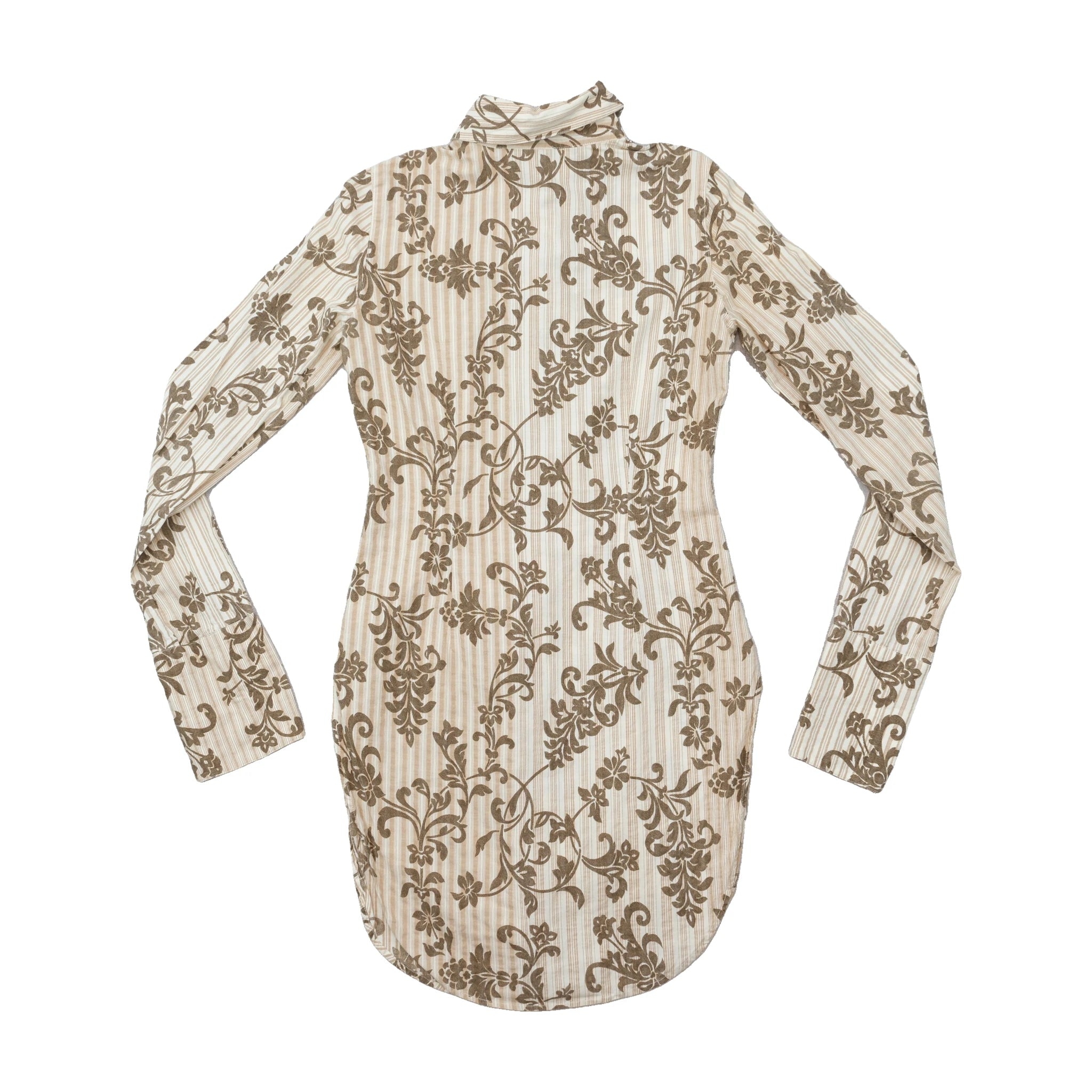 Charro Baroque Floral Stripe Ruffle Placket Dress
