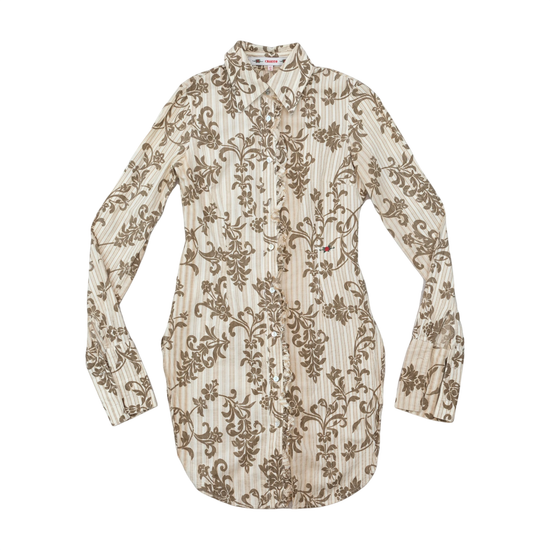 Charro Baroque Floral Stripe Ruffle Placket Shirt Dress
