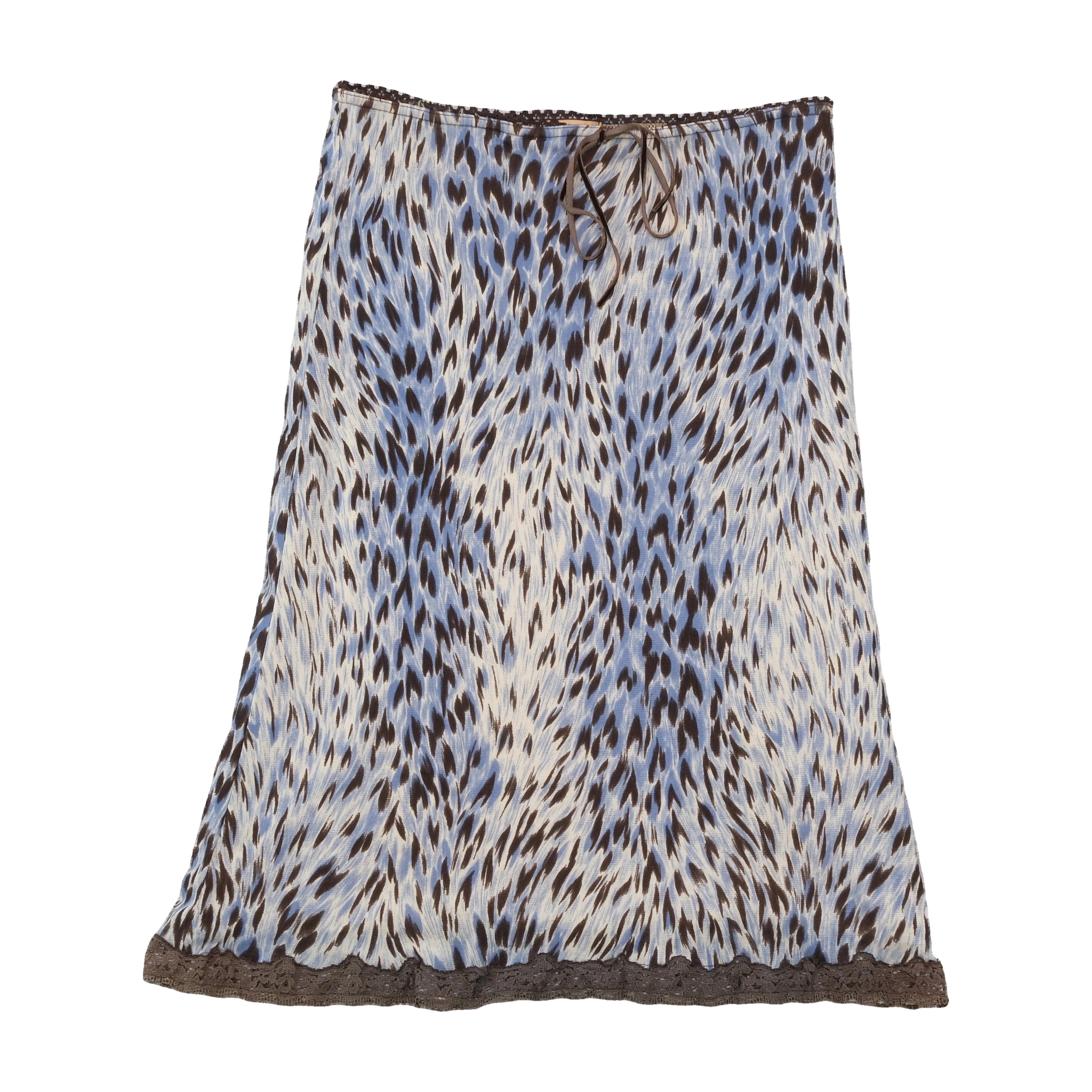Blue Animal Print Lace Trim Skirt