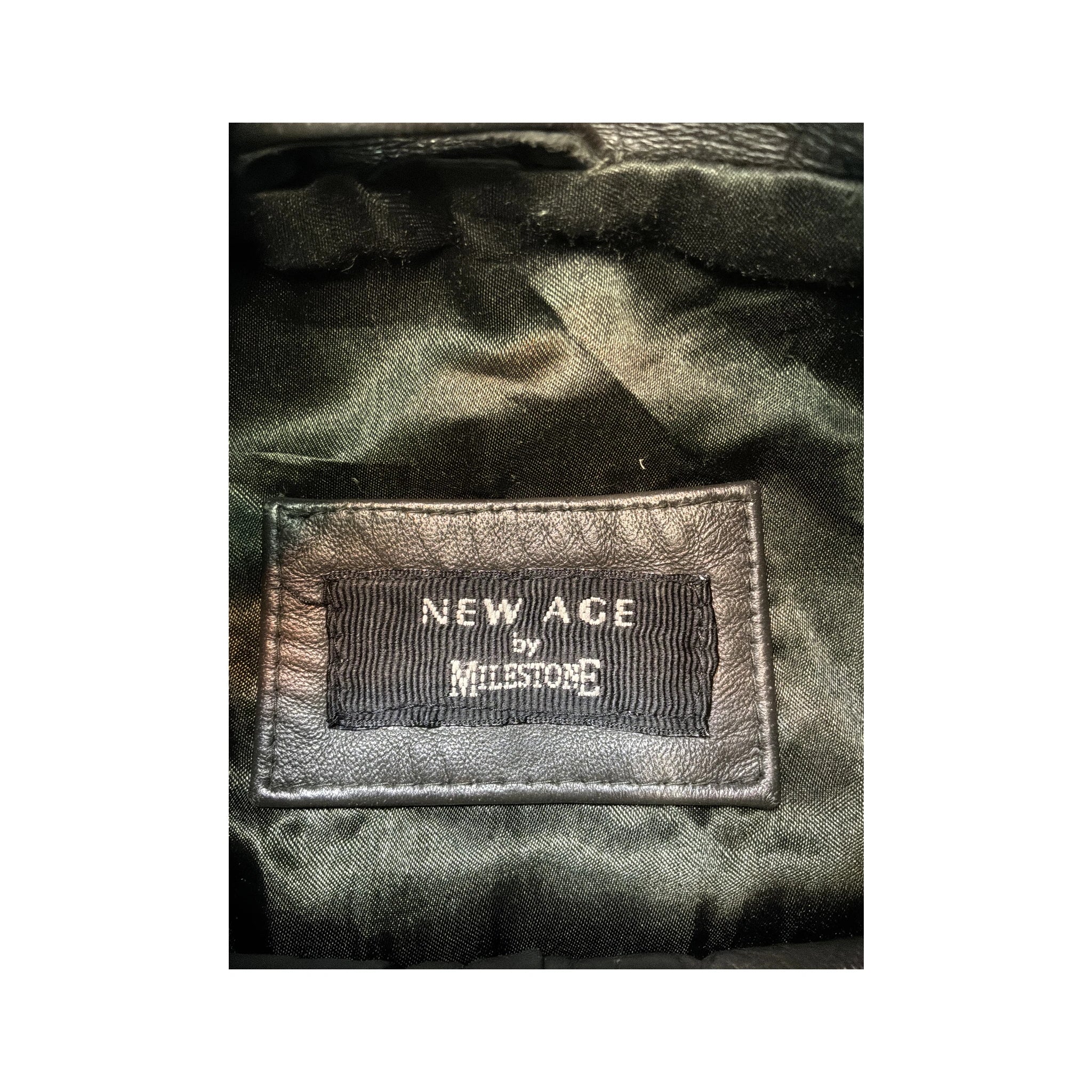 New Age by Mandle Black Leather Stand Collar Zip Jacket