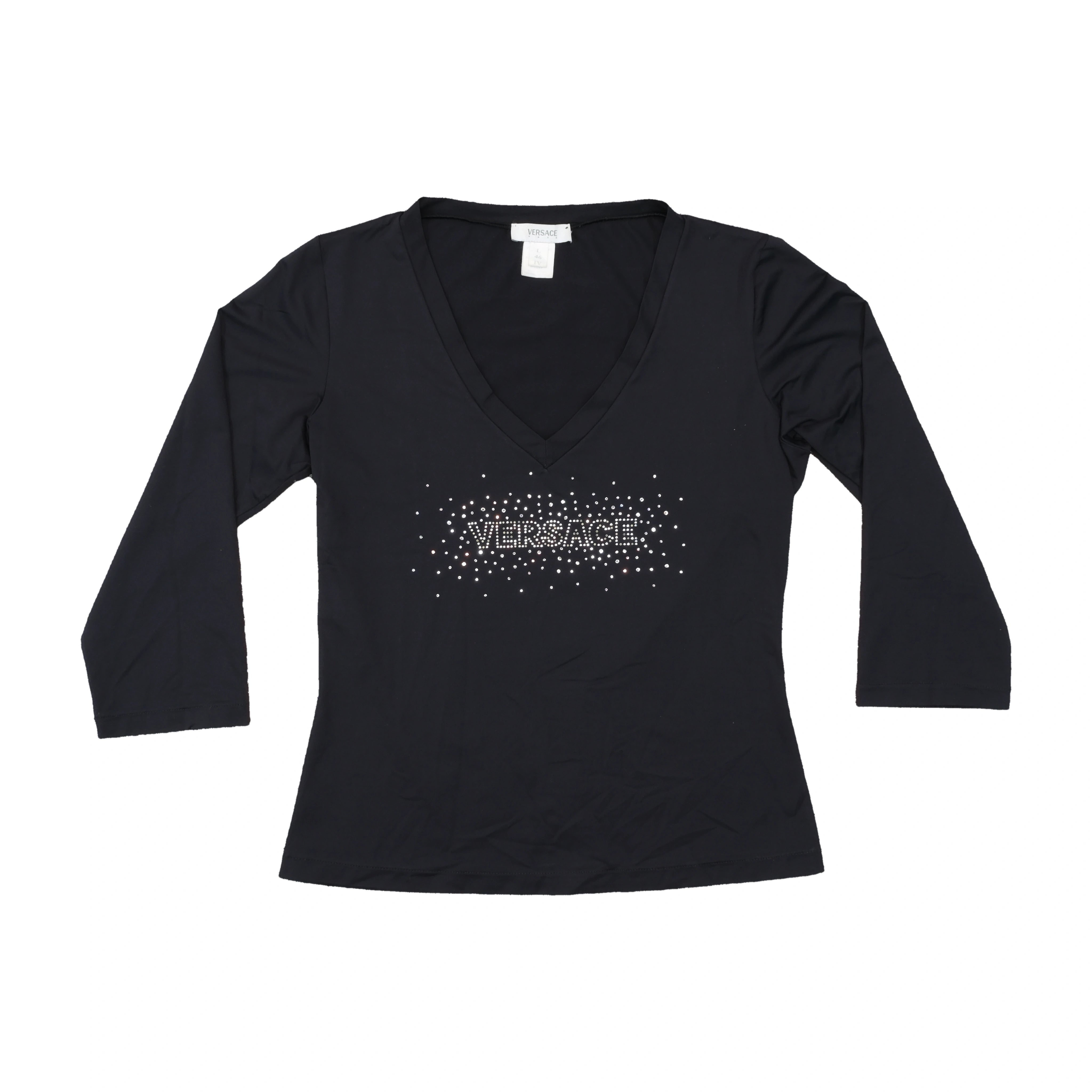 T-shirt Versace de Manga Comprida com decote em V e logótipo em strass