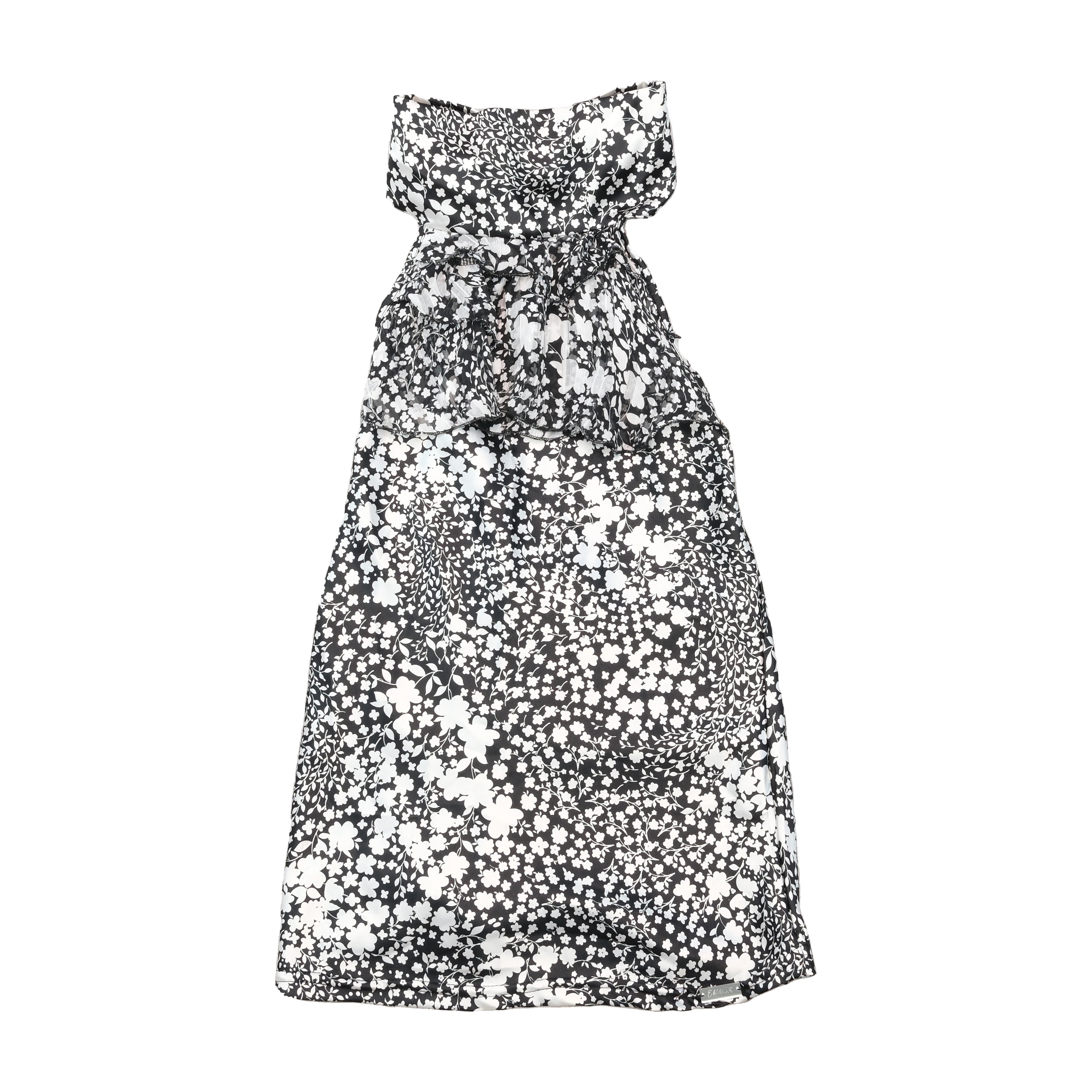 Effetti Floral Strapless Ruffle Dress