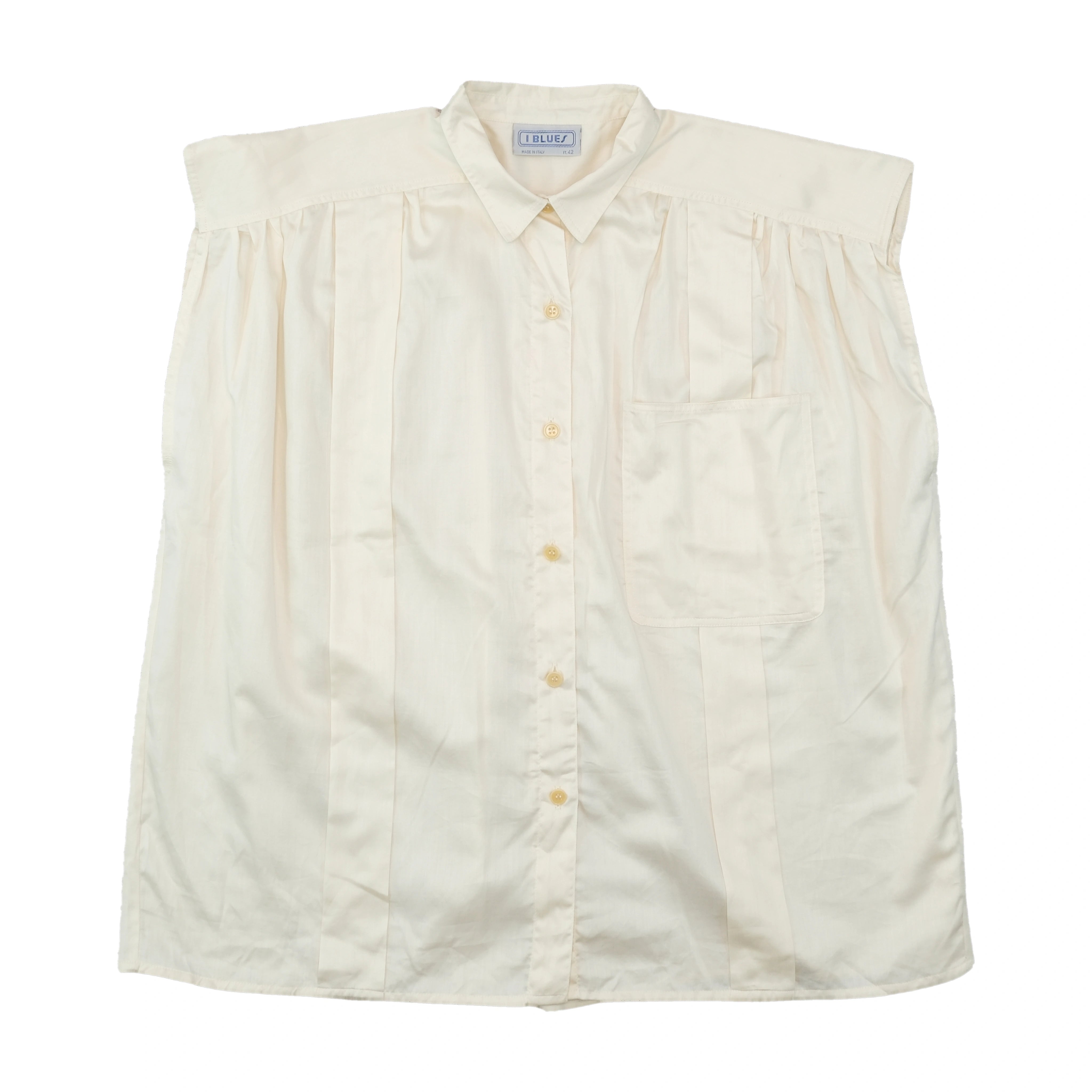 I Blues Pleated Front Button-Up Blouse