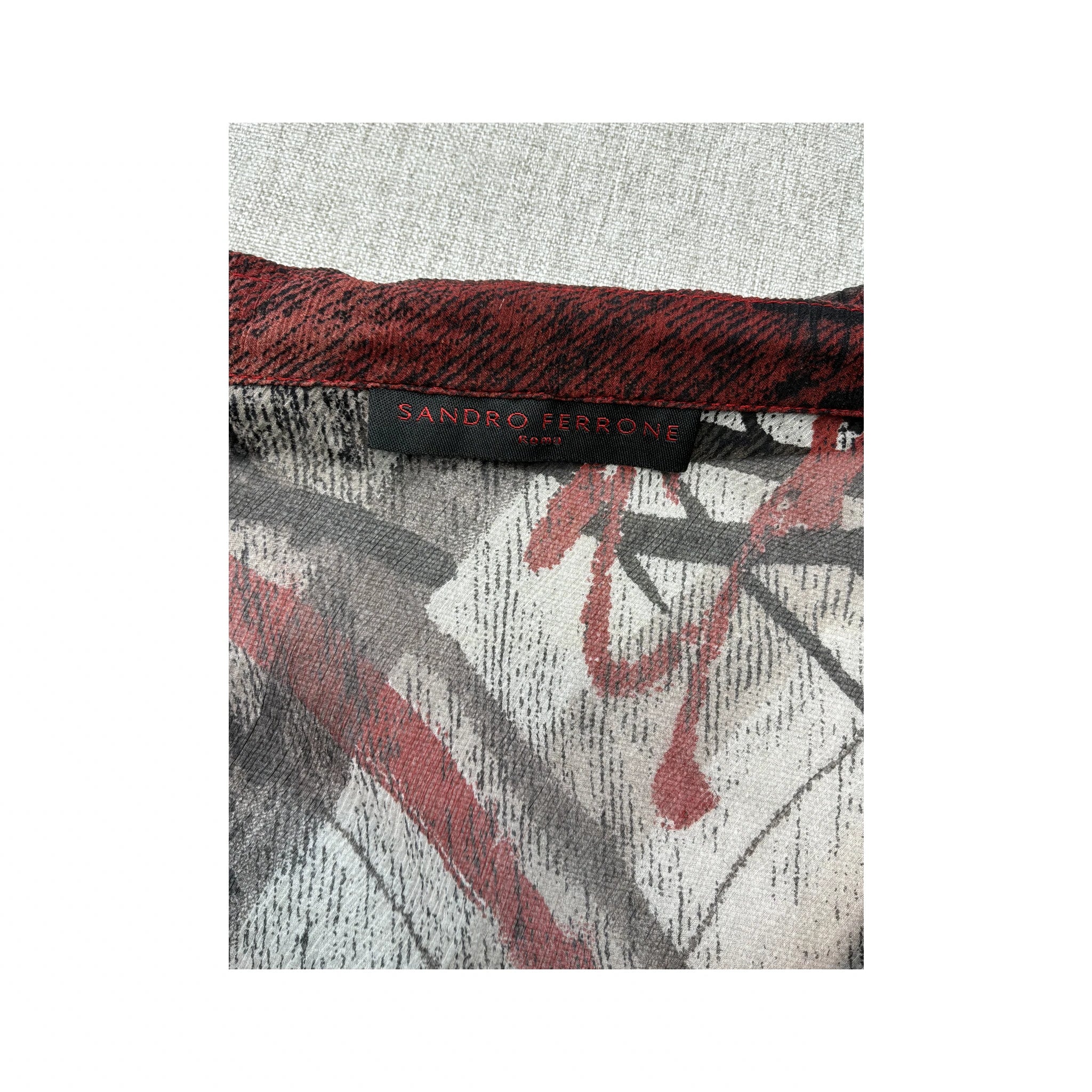 Sandro Ferrone Abstract Print Silk Ruffle Blouse