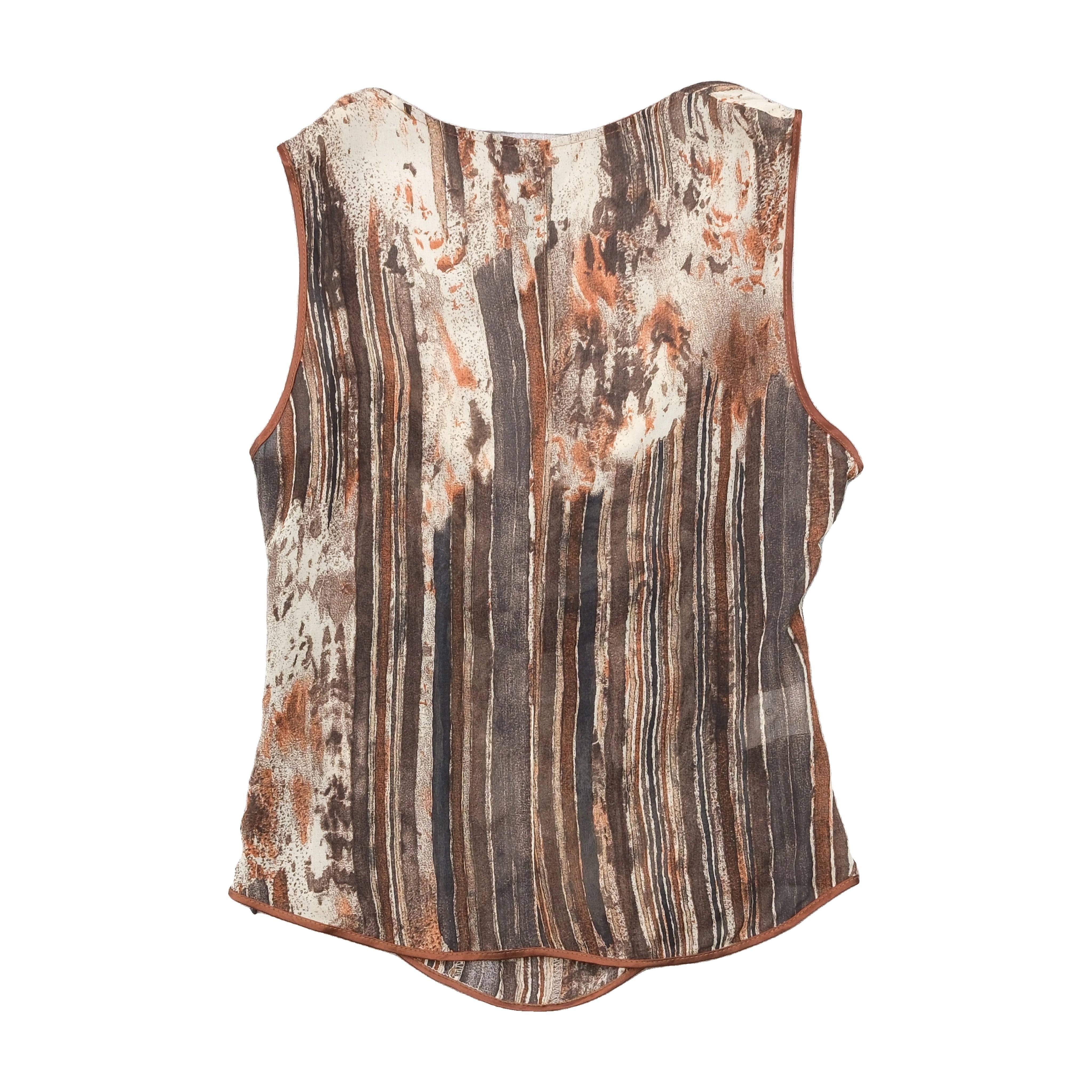 Kelsh by Woman Abstract Stripe Lace Trim Tie Front Tank Top