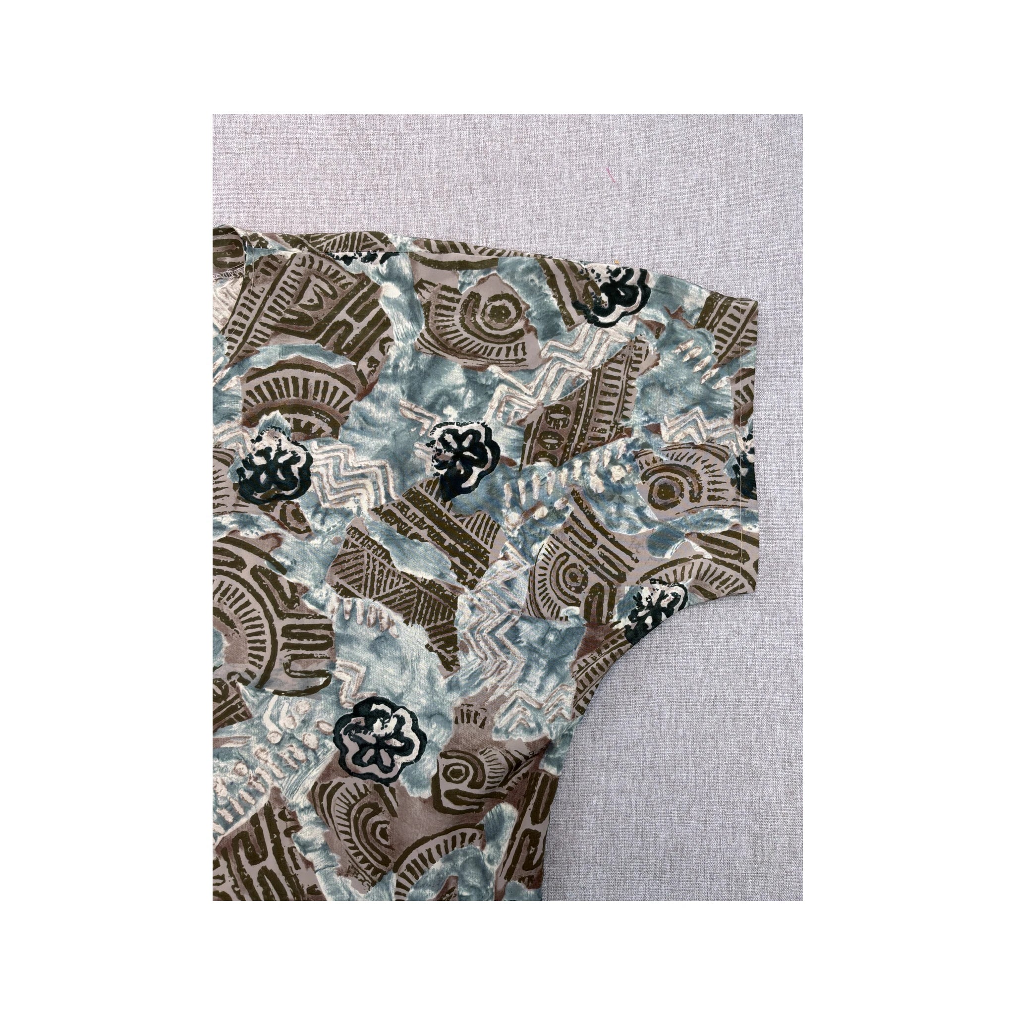 Classic Fashion Blue & Brown Abstract Print Snap Button Shirt