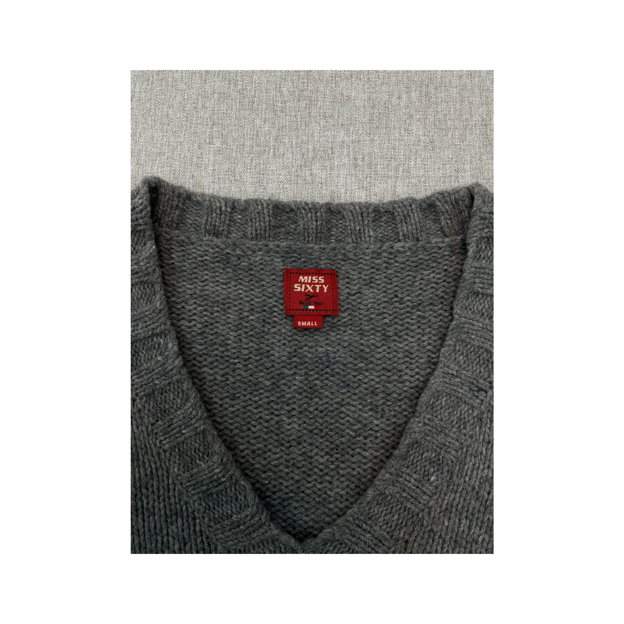 Miss Sixty Gray V-Neck Lambswool Sweater