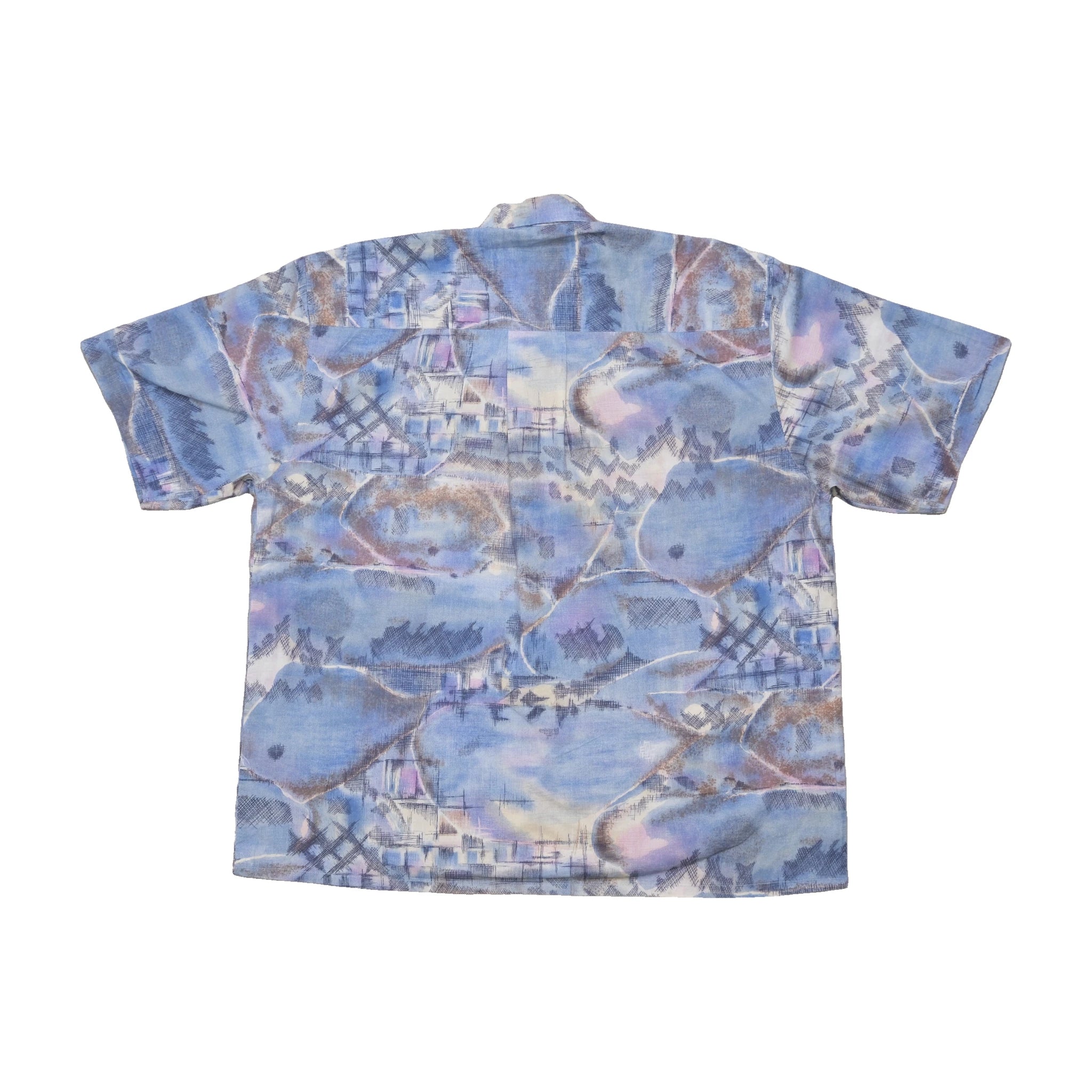 Abstract Blue Painterly Print Short Sleeve Shirt