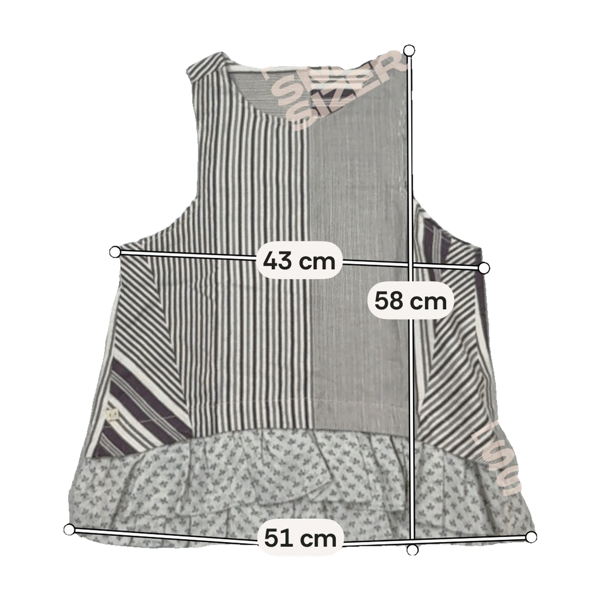 Made in Italy Patchwork Stripe Sleeveless Shirt with Floral Ruffle Hem