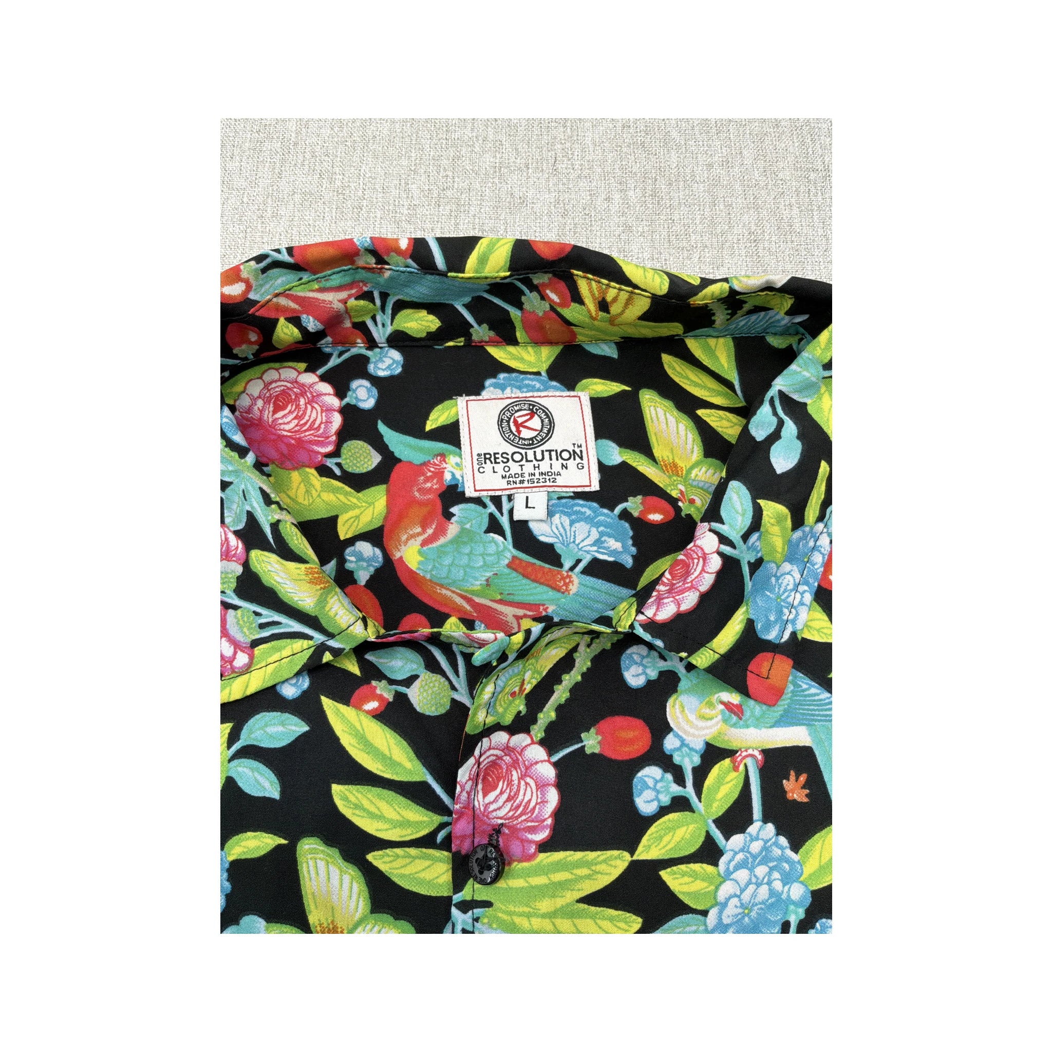 Resolution Tropical Bird Floral Print Button Up Shirt