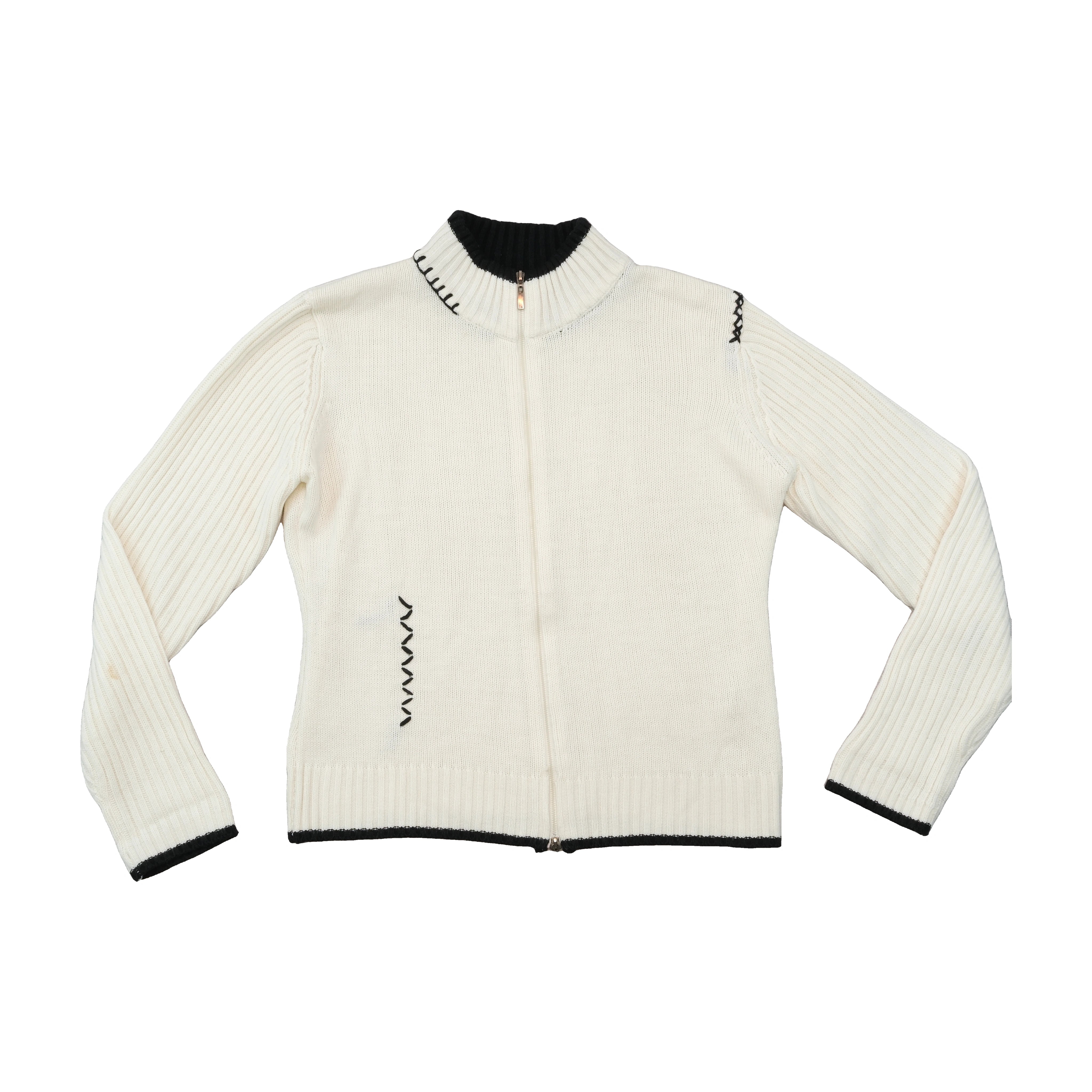 Z&D Fashion Contrast Stitch Full Zip Wool Sweater