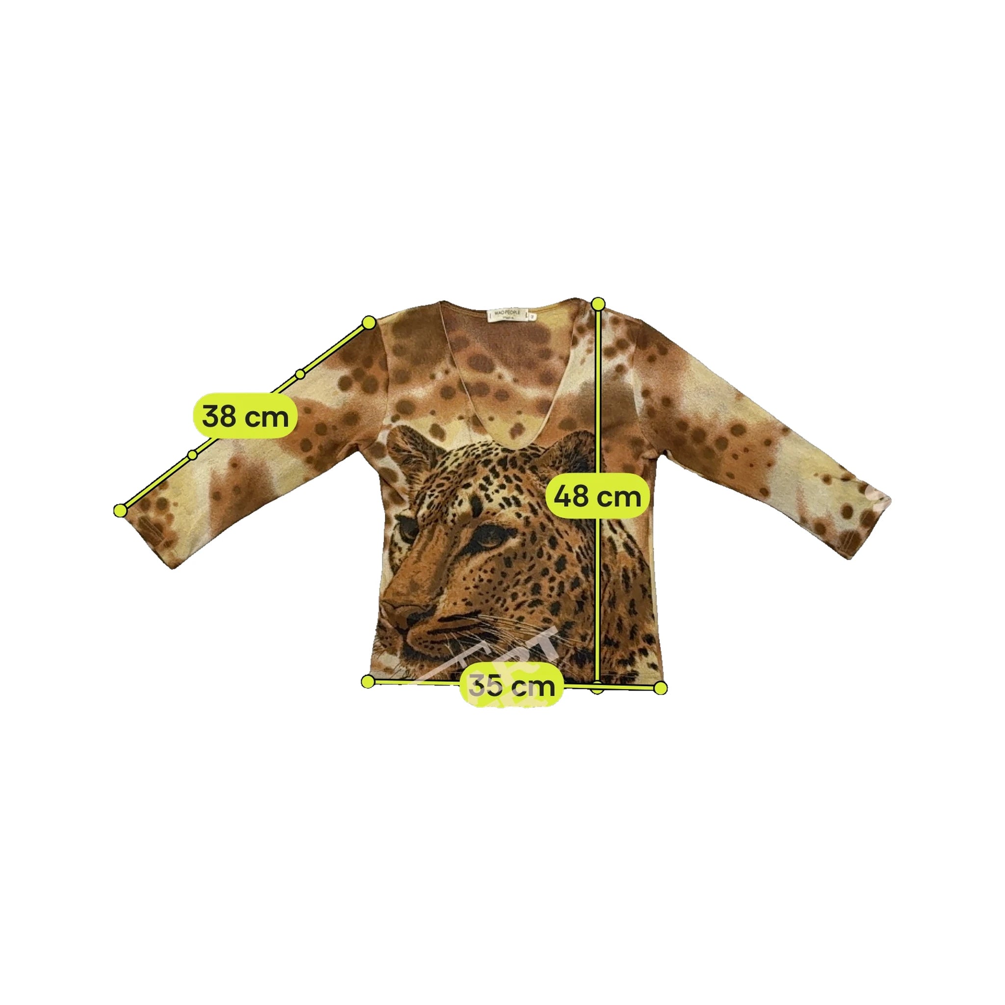 T-shirt Mad People Italia com decote em V Profundo e estampado de Leopardo