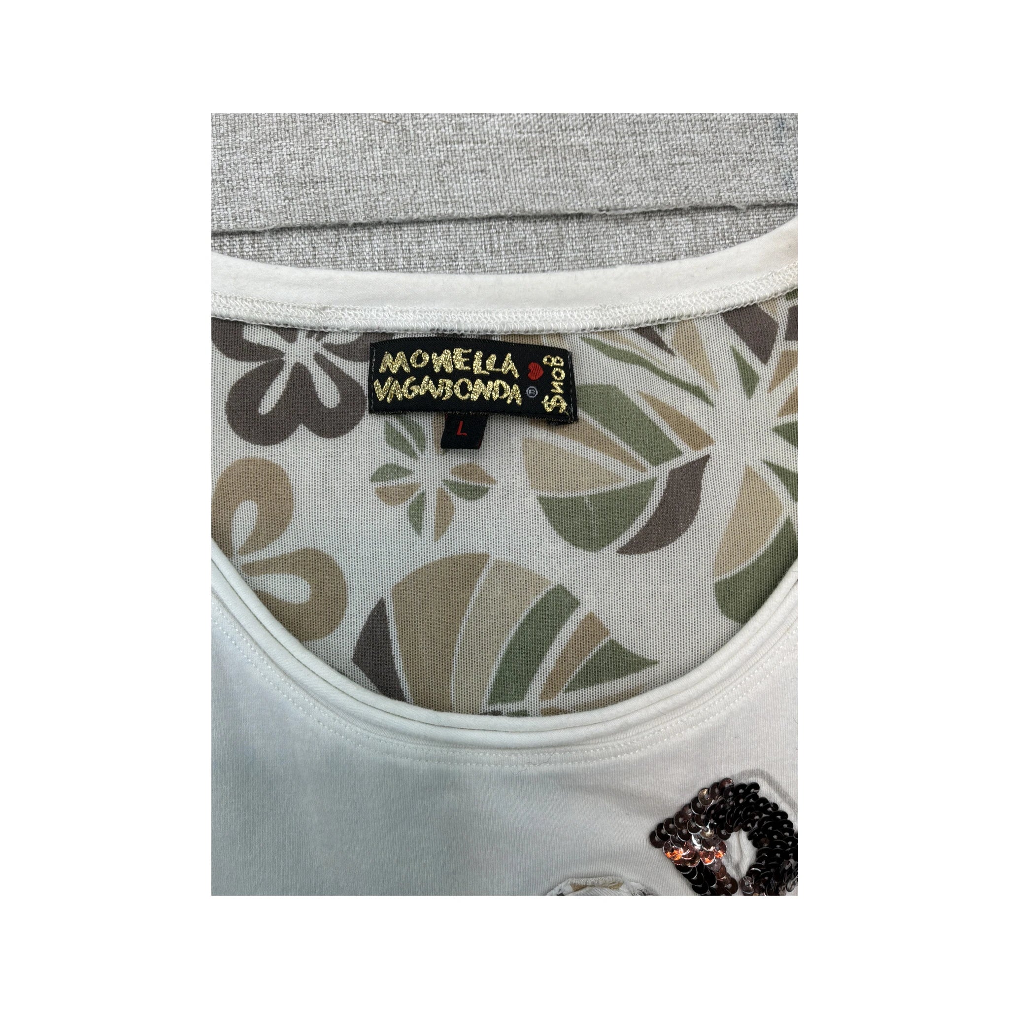 Camisa Monella Vagabonda sem mangas com Lantejoulas e estampado floral SNOB nas Costas