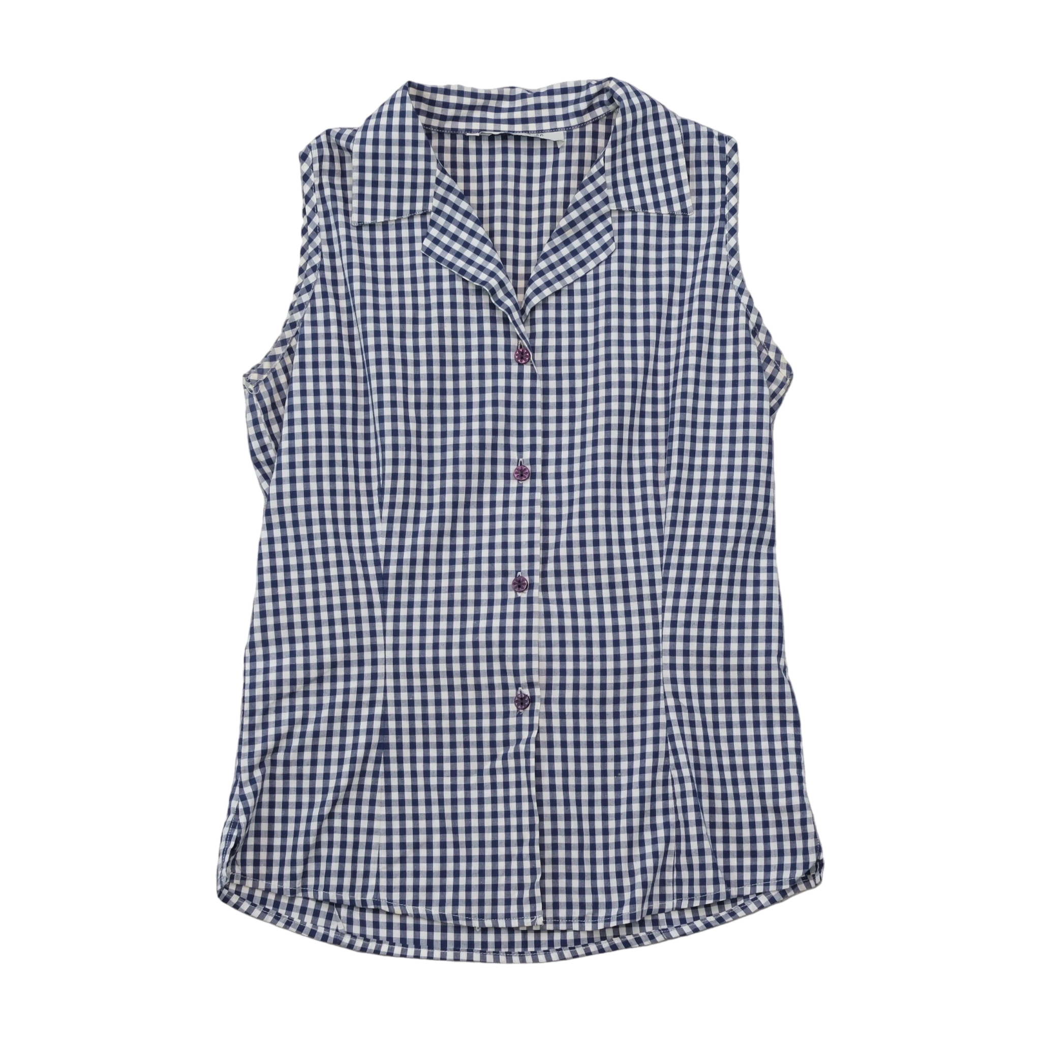 Blue e gcs Vintage Navy White Gingham Cotton Sleeveless Blouse