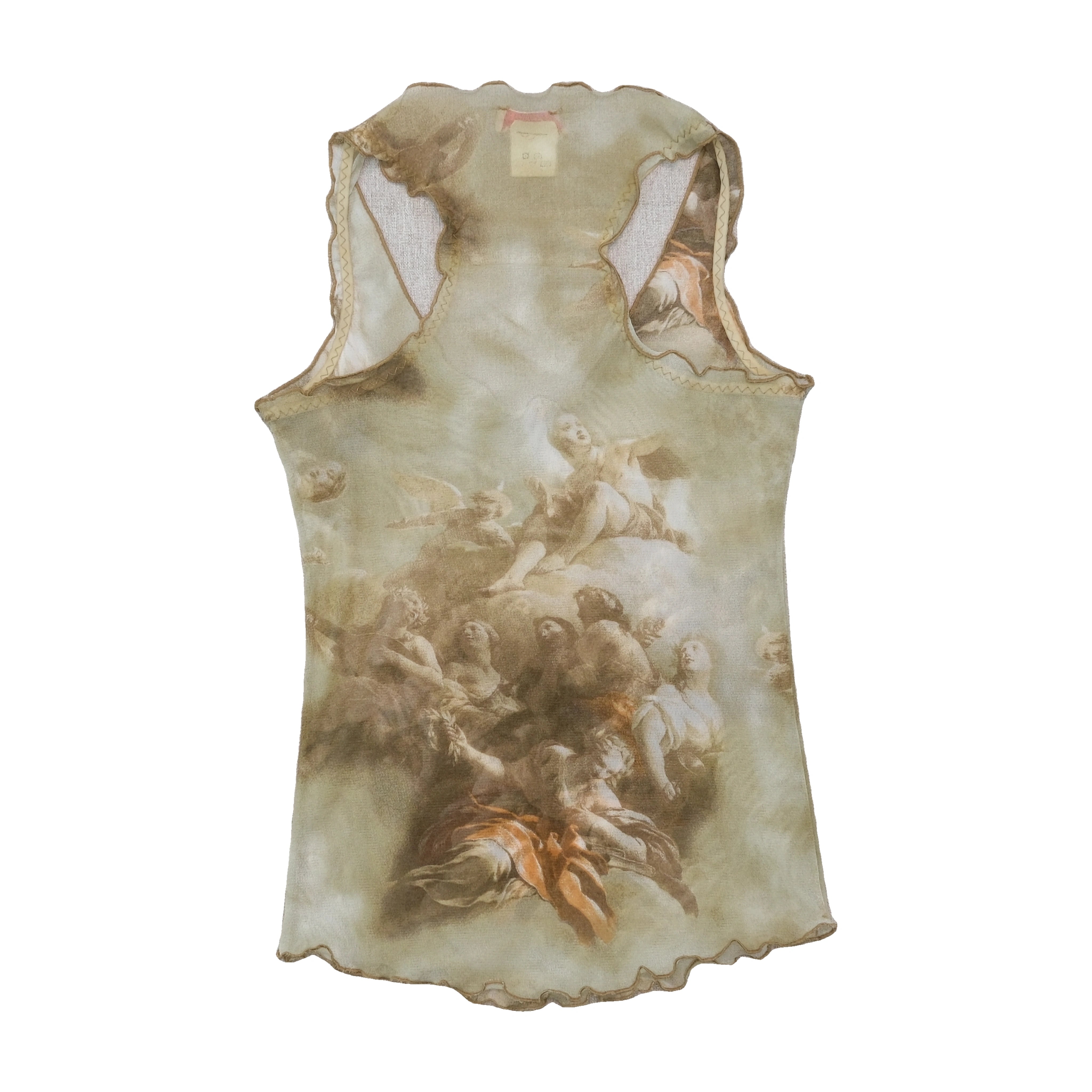 Vintage Sheer Cherub Print Mesh Tank Top
