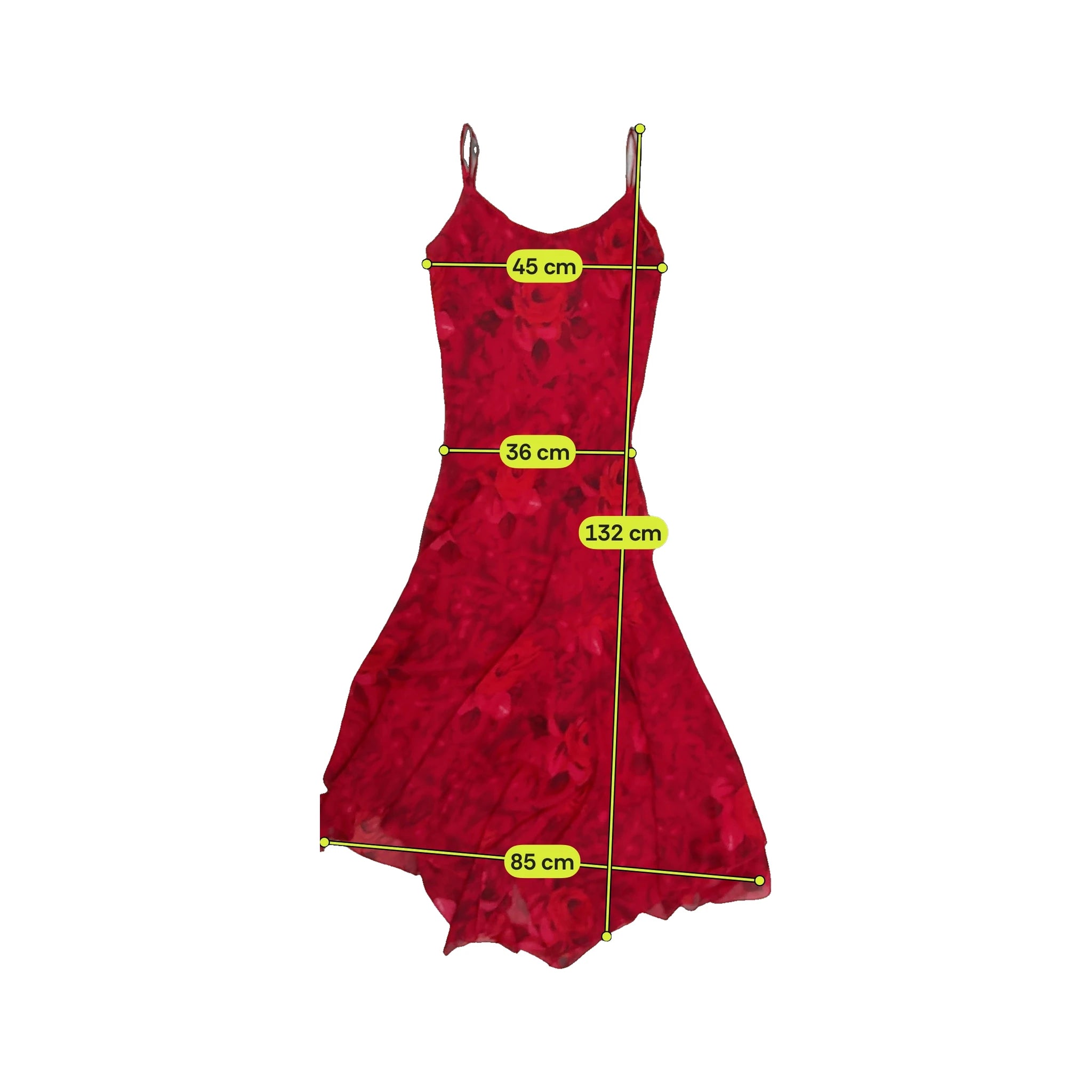 Asymmetrical Ruffled Hem Rose Floral Print Chiffon Slip Dress