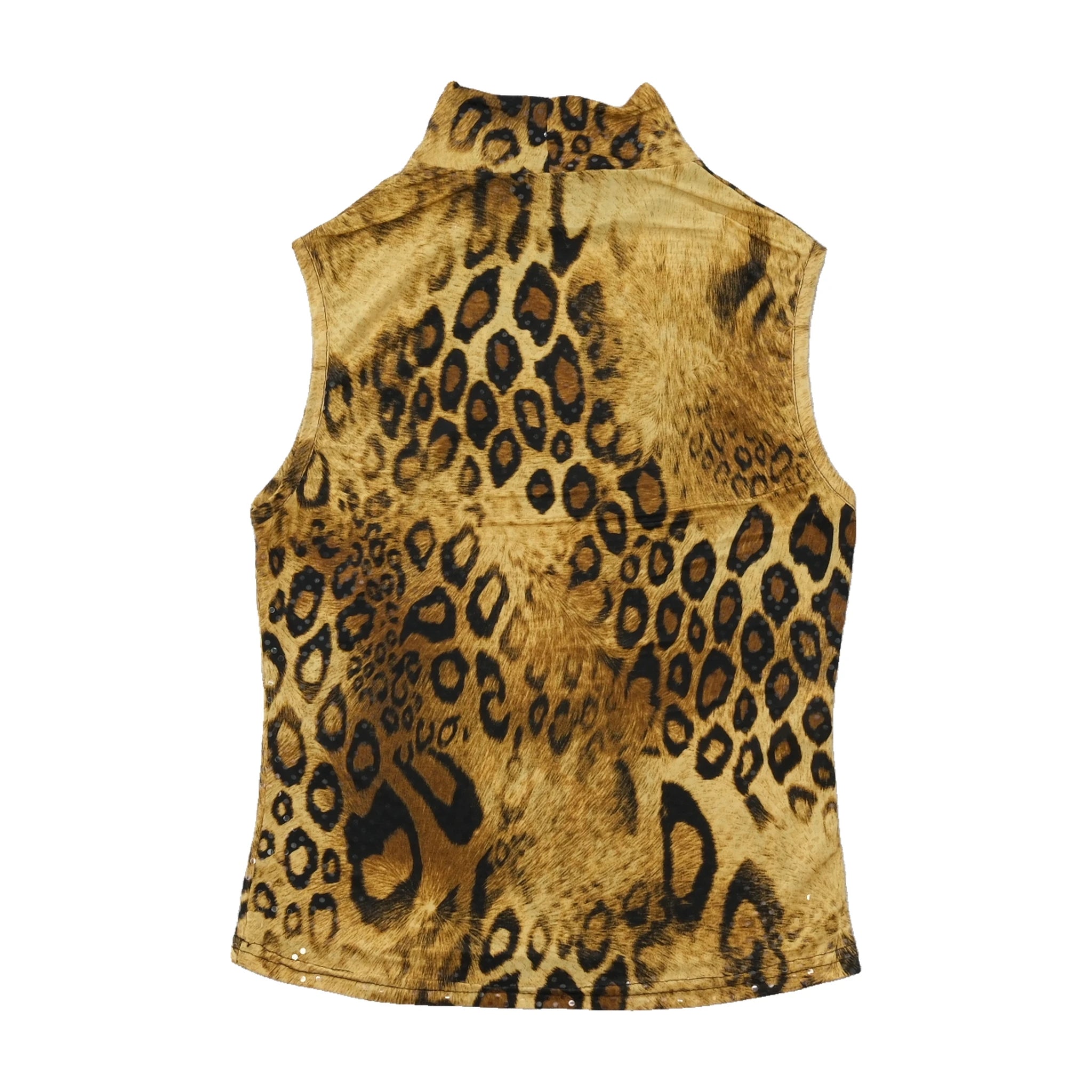 Leopard Print Mock Neck Sleeveless Fleece